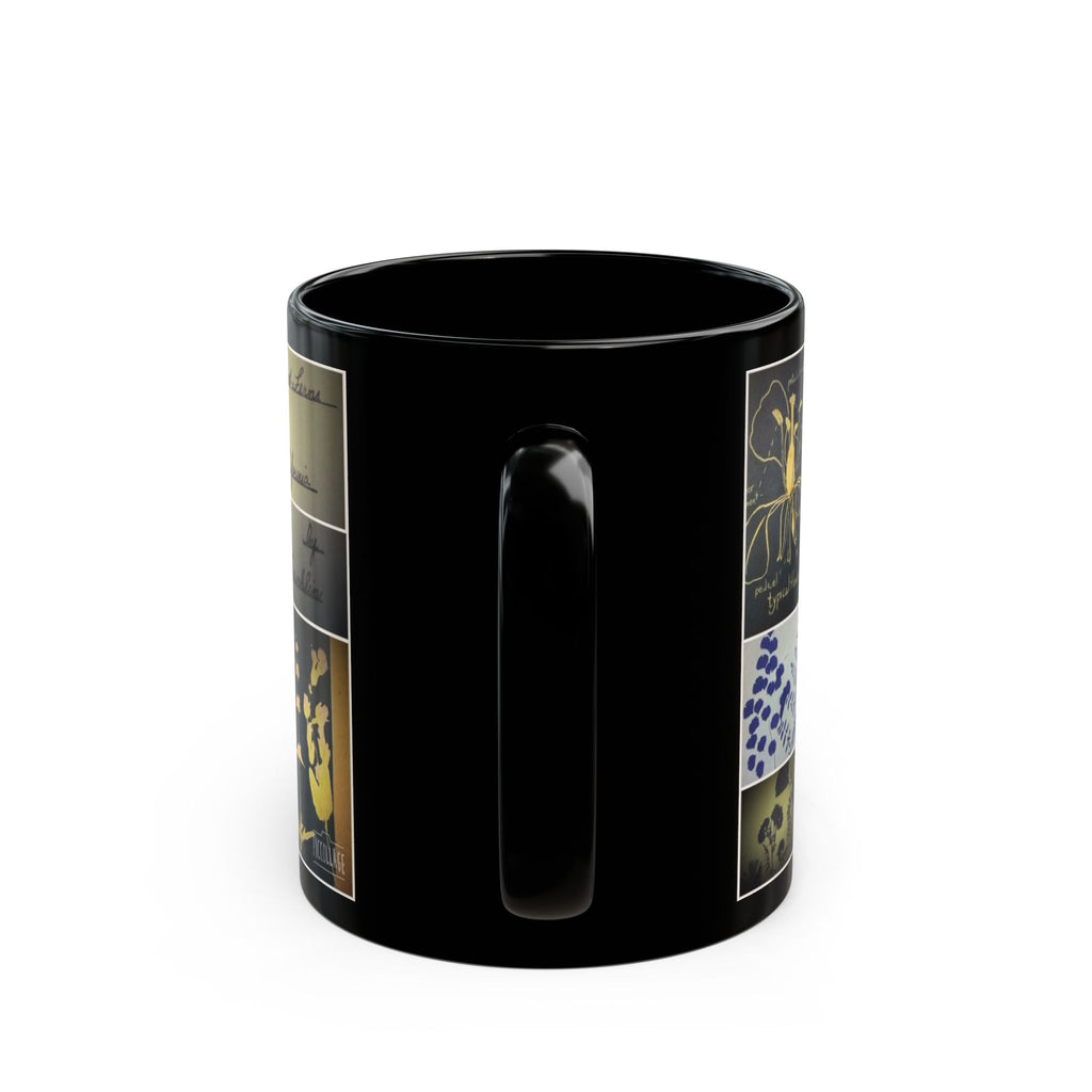 Botanical Collage Black Mug — Vintage Pressed Plants & Script 11oz/15oz