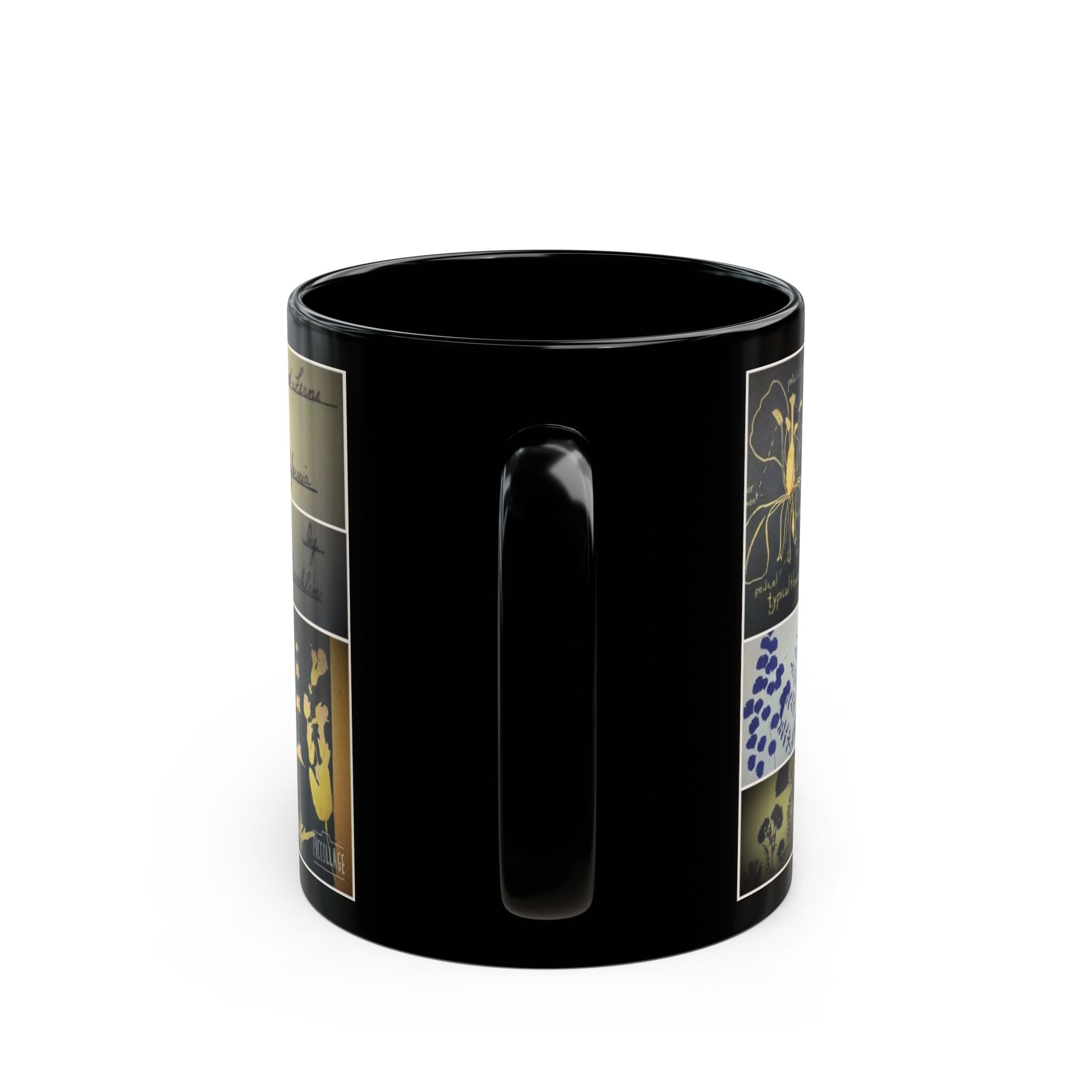 Botanical Collage Black Mug — Vintage Pressed Plants & Script 11oz/15oz