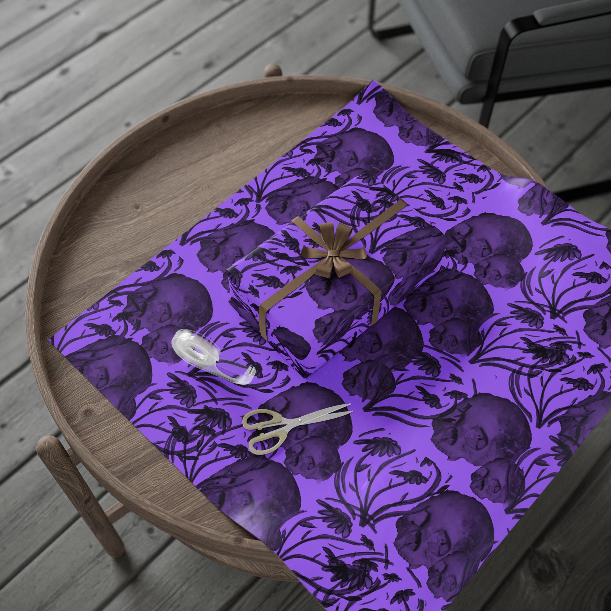 Skull Pattern Wrapping Paper — Purple Gothic Gift Wrap