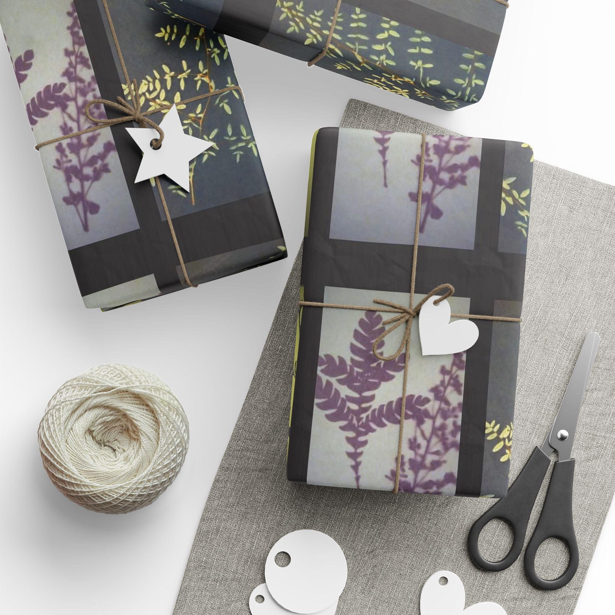 Botanical Windowpane Wrapping Paper — Floral Grid Gift Wrap