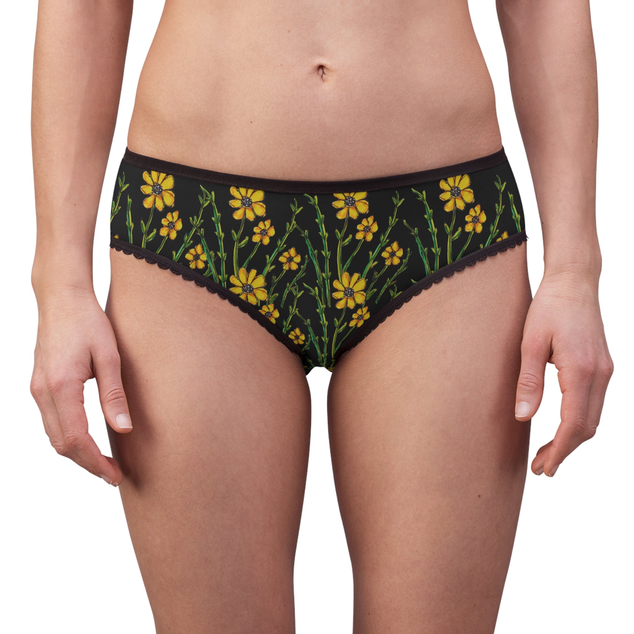 Floral Midnight Briefs — Yellow Wildflower Print Women's Underwear