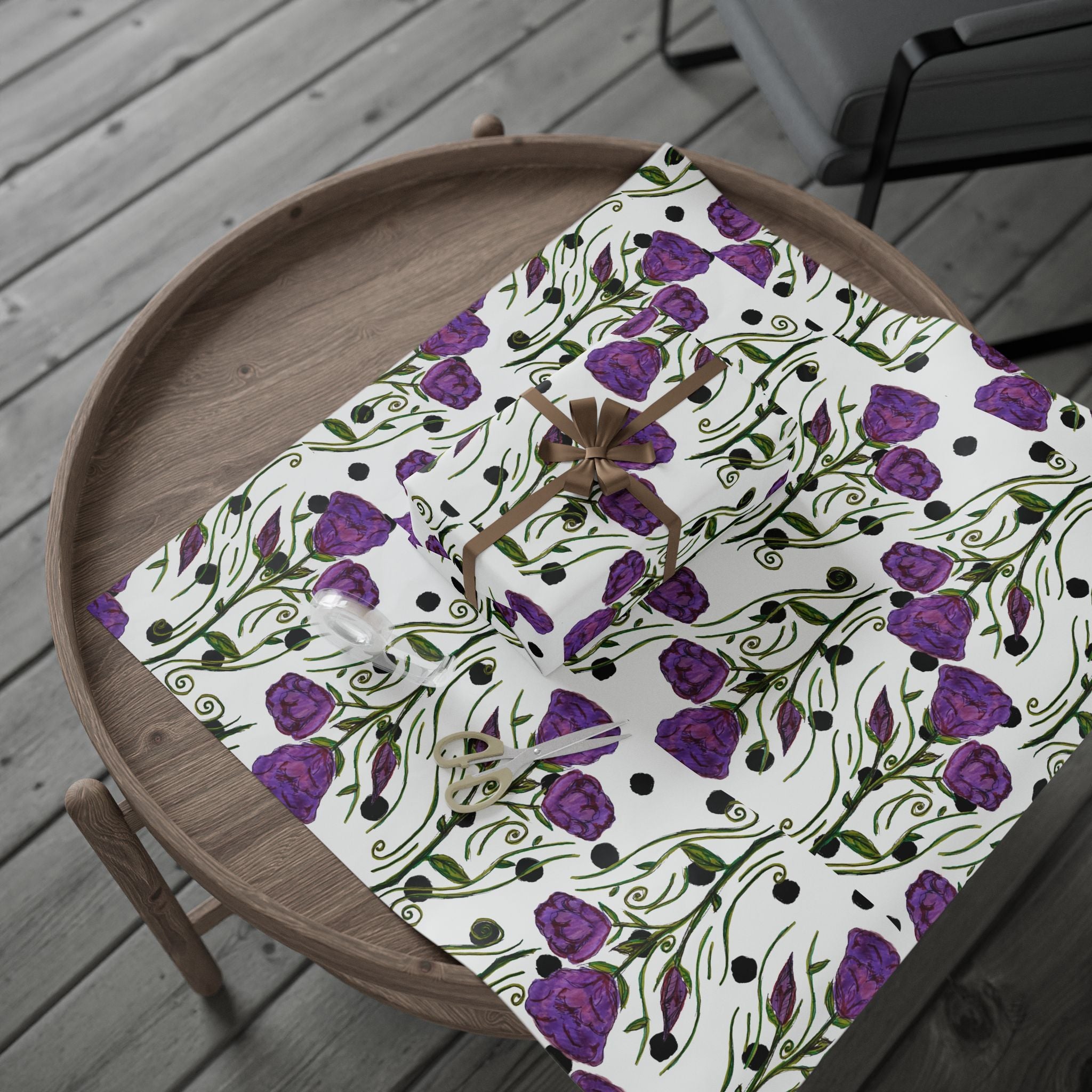 Floral Purple Rose Wrapping Paper – Elegant Gift Wrap for Birthdays & Mother’s Day
