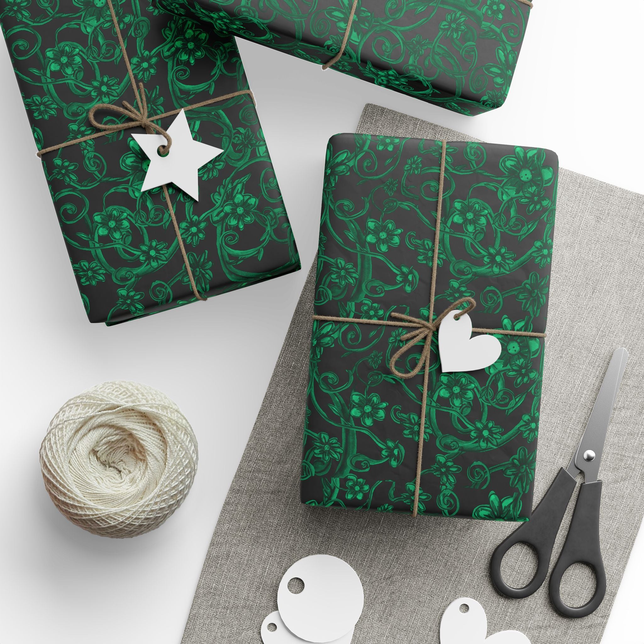 Emerald Filigree Wrapping Paper — Elegant Green Floral Gift Wrap
