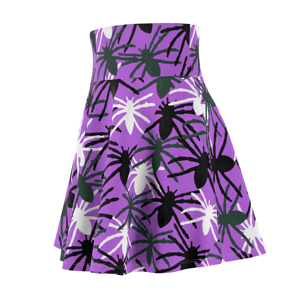 Purple Spider Print Skater Skirt — Halloween Gothic AOP