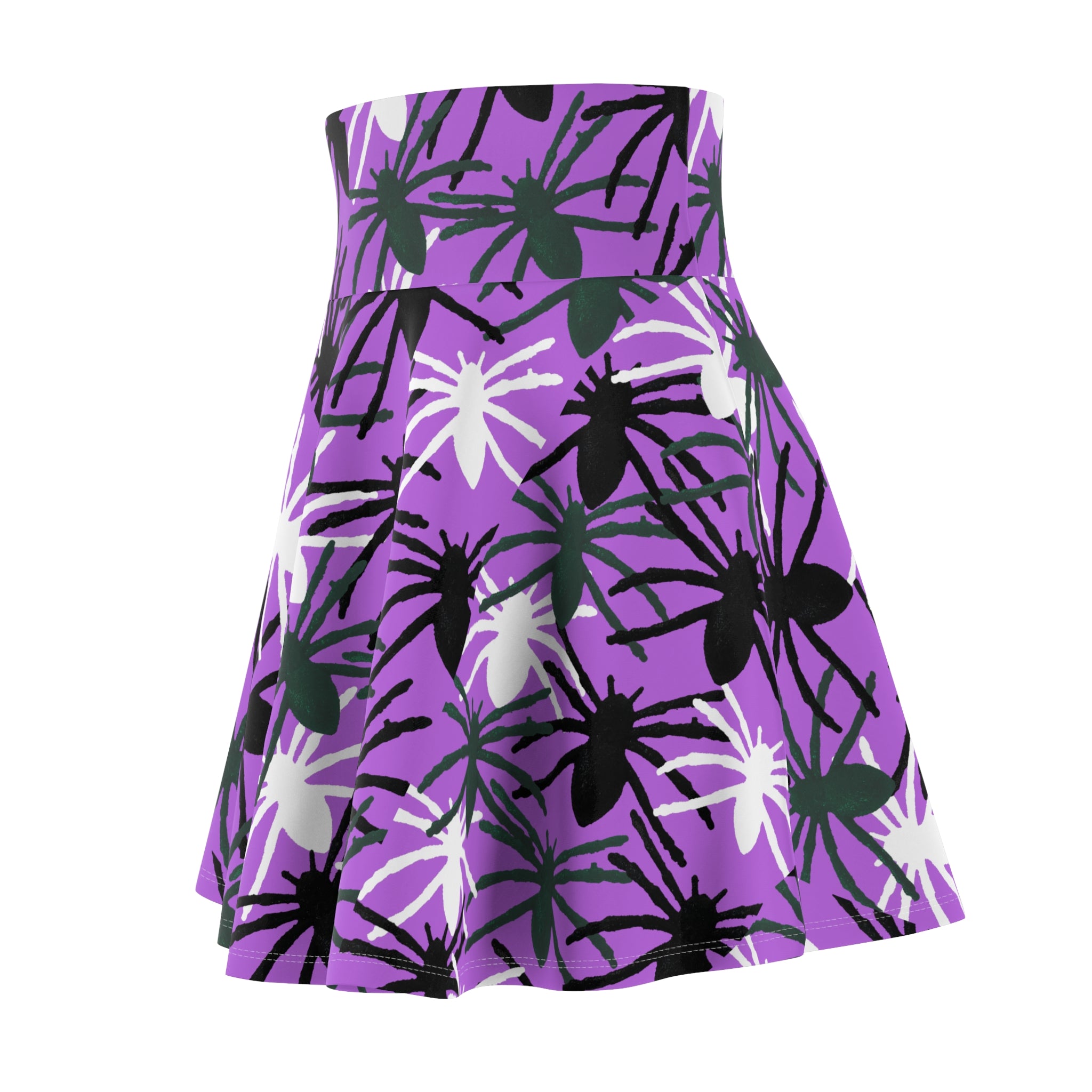 Purple Spider Print Skater Skirt — Halloween Gothic AOP