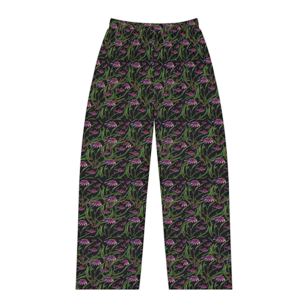 Floral Nightgarden Women's Pajama Pants — Black & Purple All-Over Print Lounge Pants