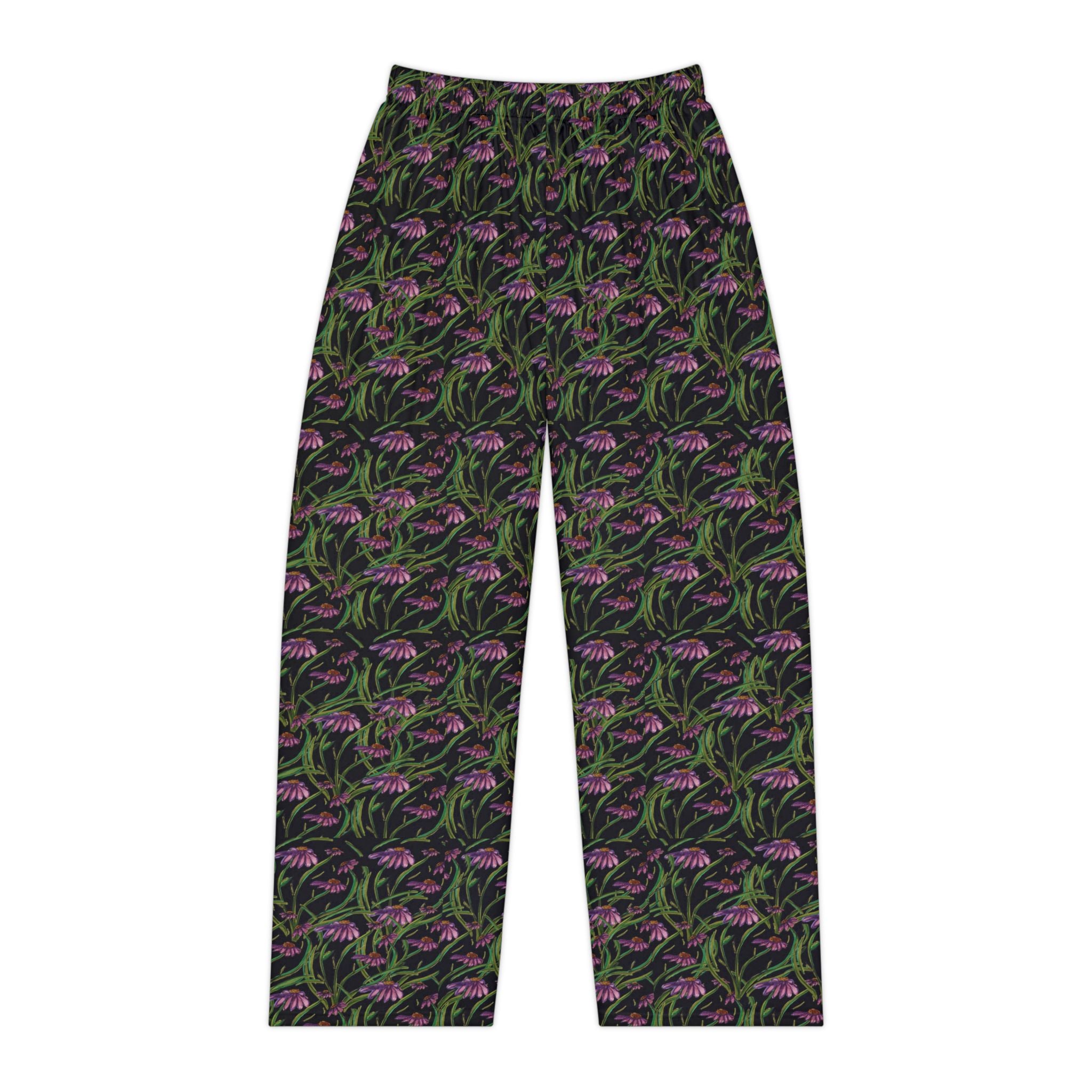 Floral Nightgarden Women's Pajama Pants — Black & Purple All-Over Print Lounge Pants