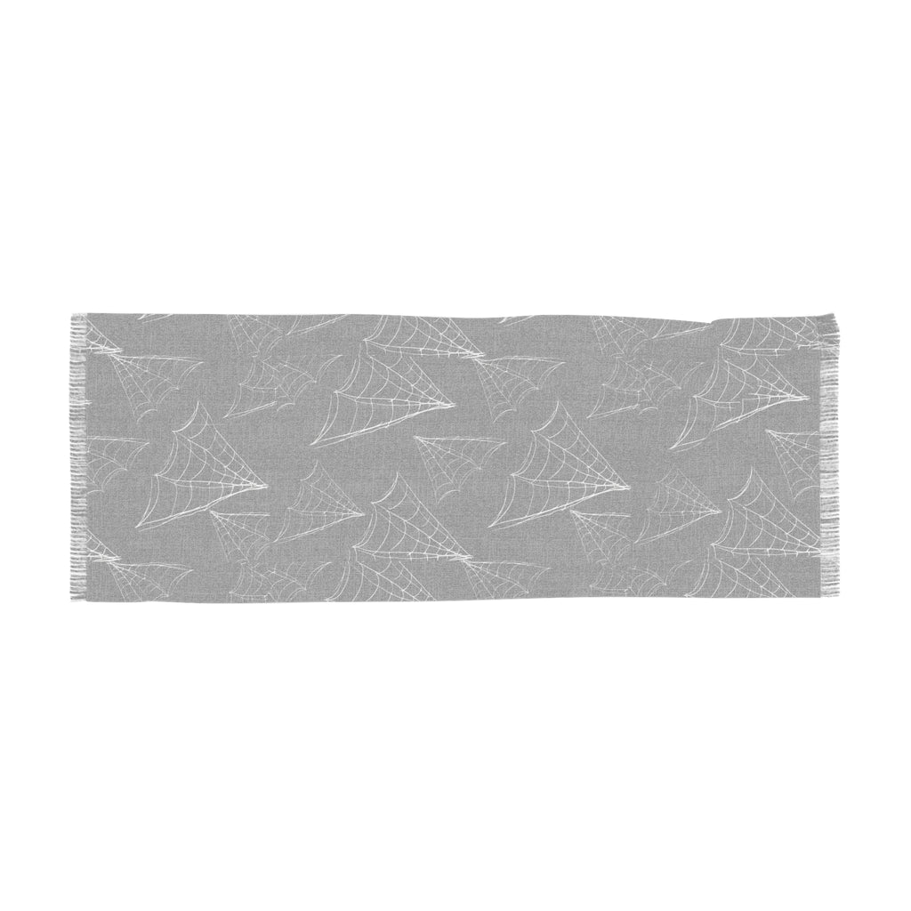 Spiderweb Pattern Lightweight Scarf — Gothic Halloween Black Fringe Wrap