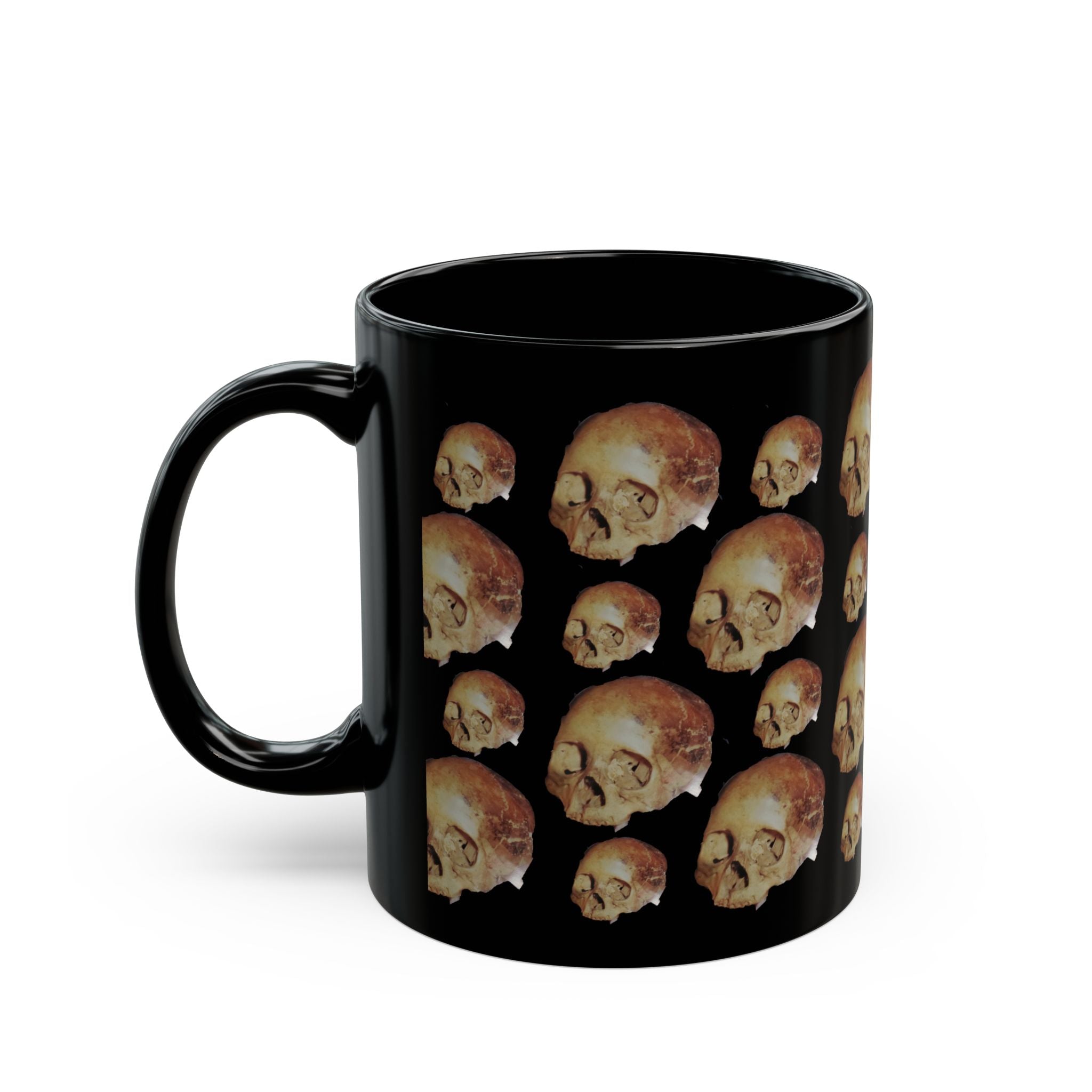 Skull Pattern Black Mug — Gothic Halloween Coffee Cup (11oz, 15oz)