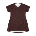 Dark Red Rose All-Over Print T-Shirt Dress — Gothic Floral Casual Dress