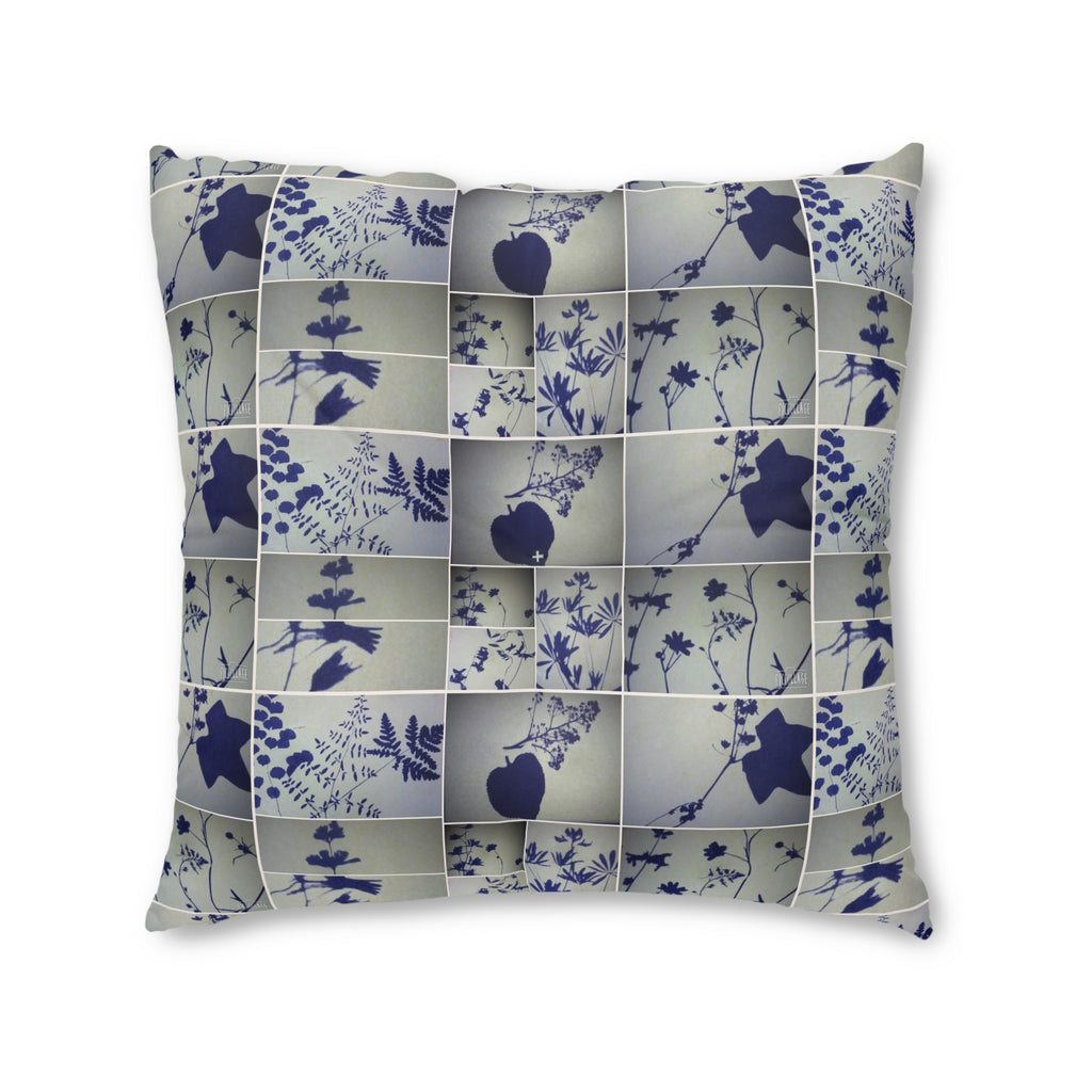 Botanical Patchwork Tufted Floor Pillow — Blue Floral Shadow Pattern