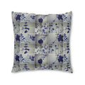 Botanical Patchwork Tufted Floor Pillow — Blue Floral Shadow Pattern