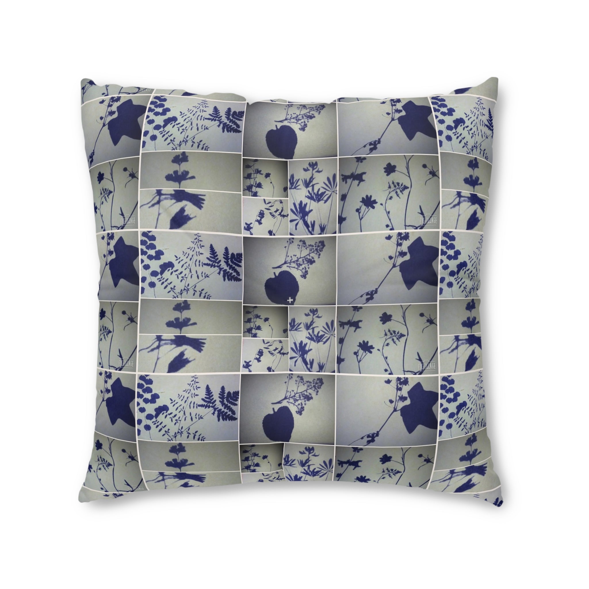 Botanical Patchwork Tufted Floor Pillow — Blue Floral Shadow Pattern