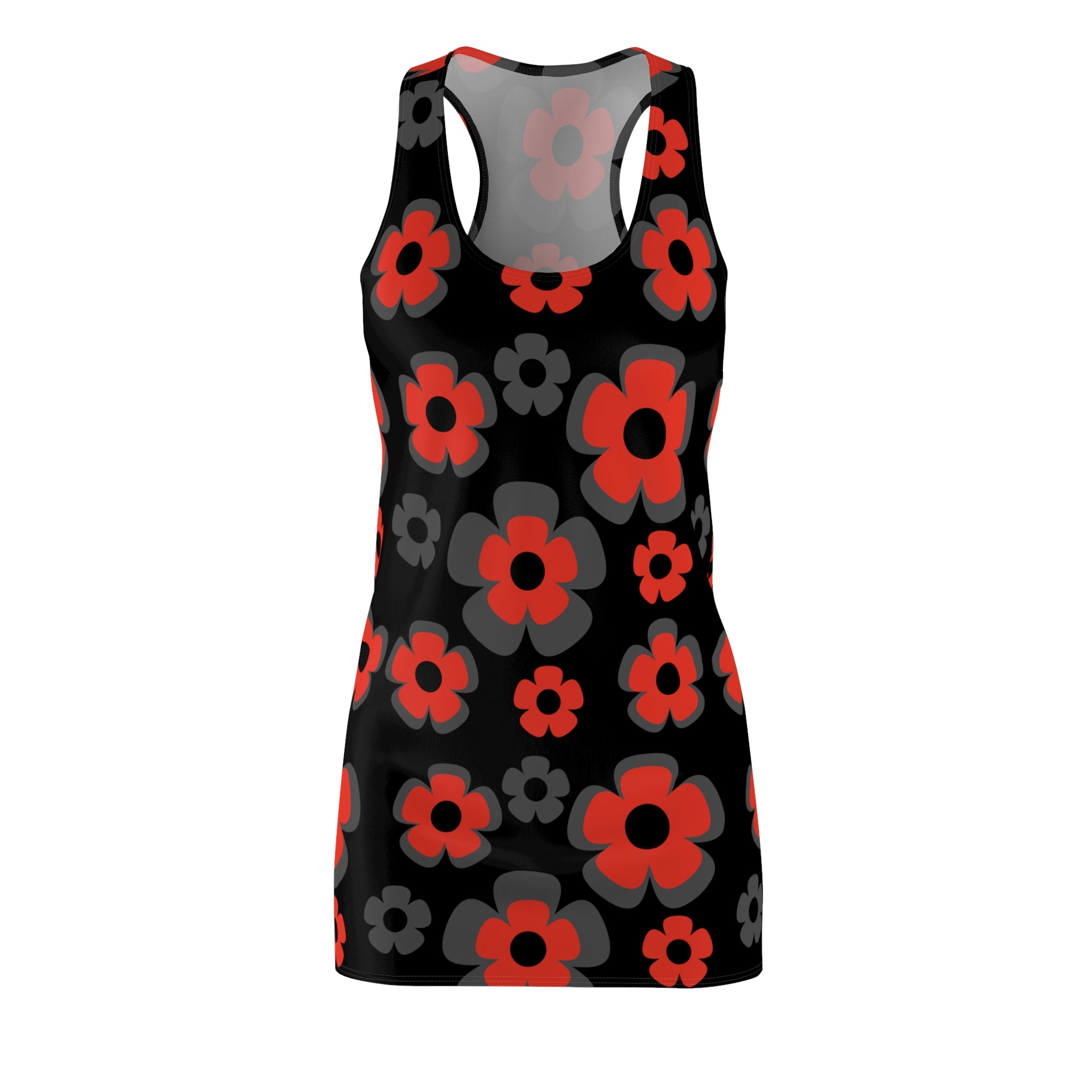 Red & Gray Floral Racerback Dress — Bold Retro Flower Print