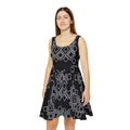Black Geometric Skater Dress – Retro Diamond Pattern AOP