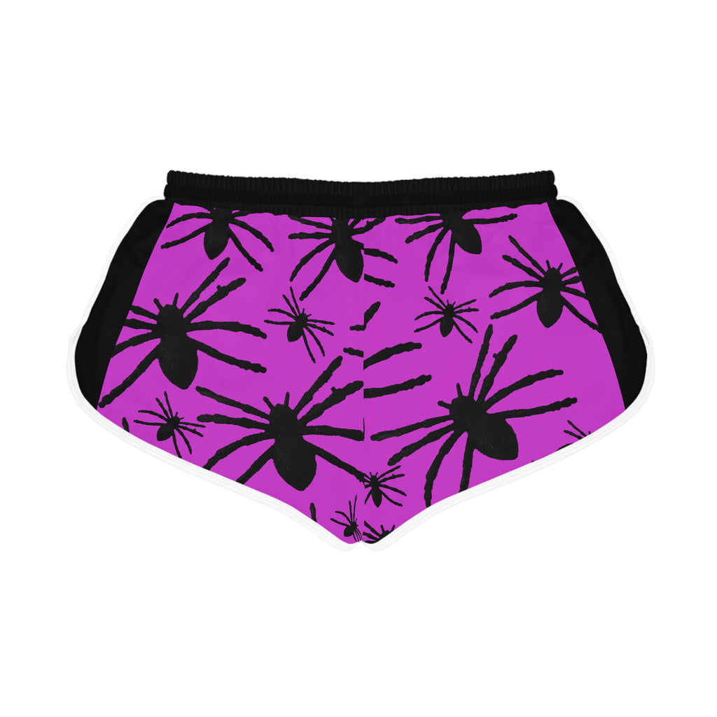 Spooky Spider Print Women's Relaxed Shorts — Purple Halloween Loungewear