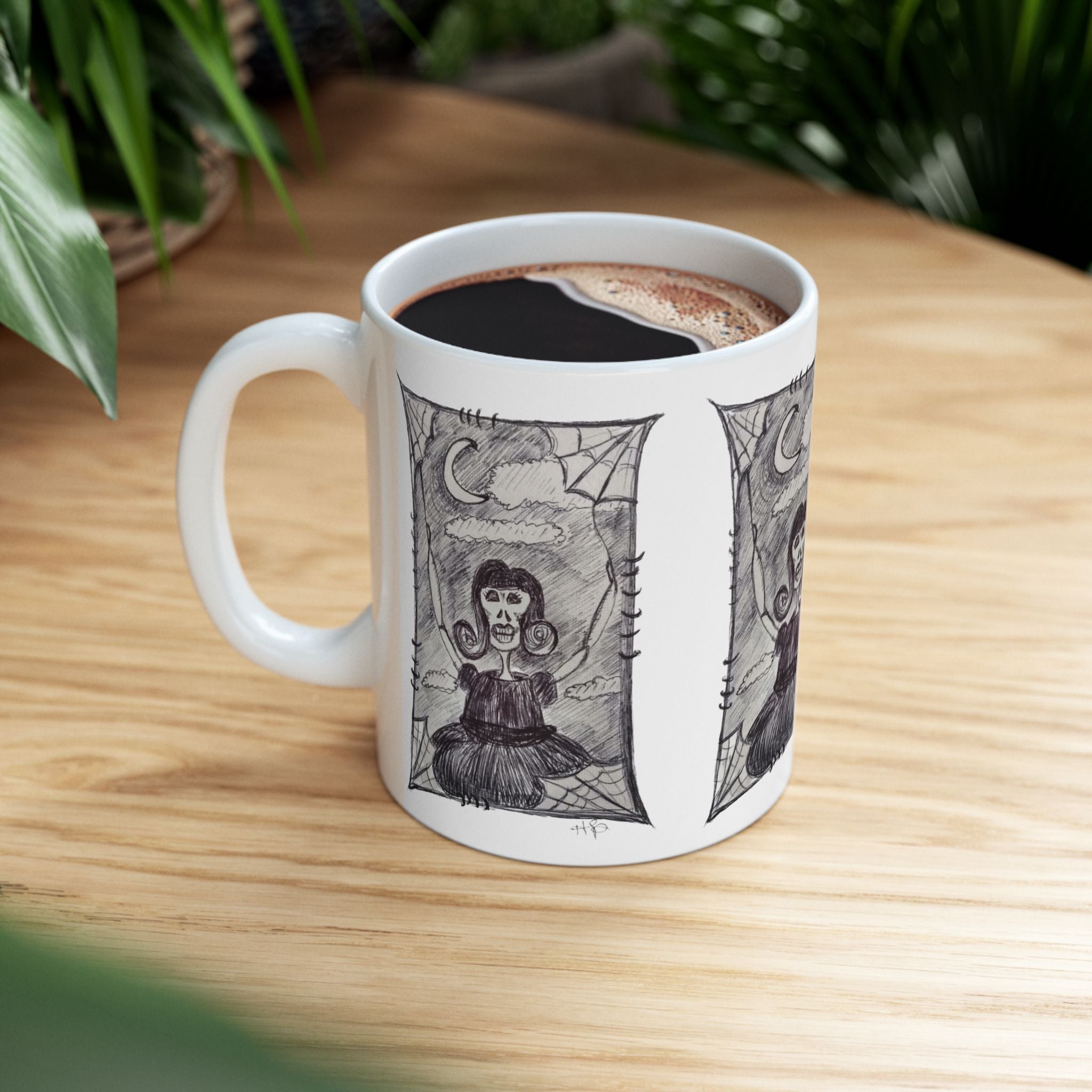 Spider woman Mug — Spooky Moon Sketch Ceramic Coffee Cup (11oz/15oz)