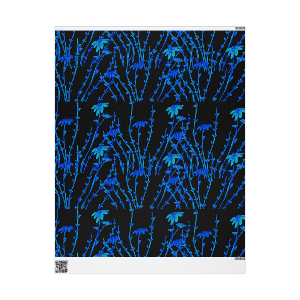 Blue Floral Wrapping Paper Roll — Midnight Botanical Gift Wrap