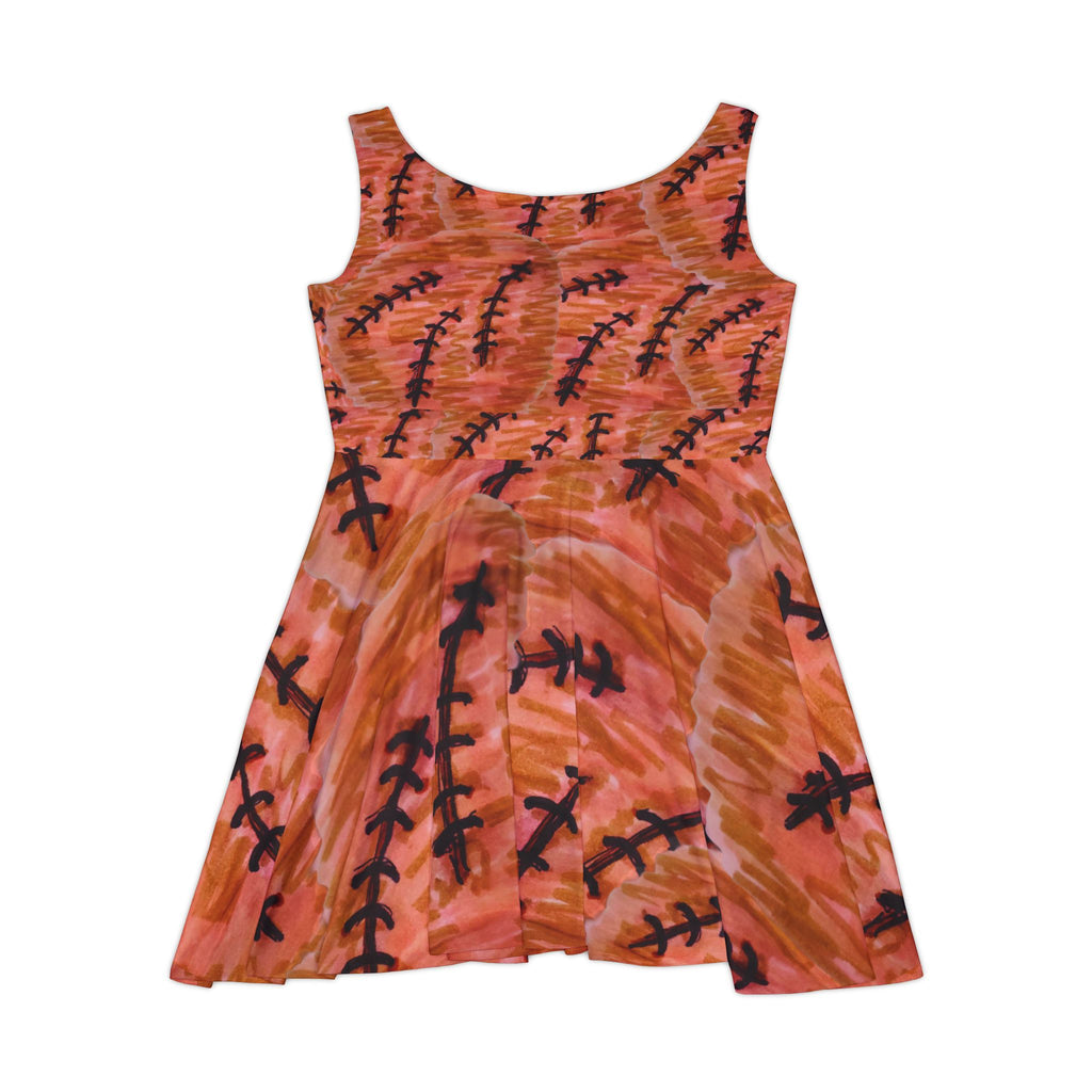 Orange Abstract Fern Print Skater Dress — Women's AOP Summer Dress