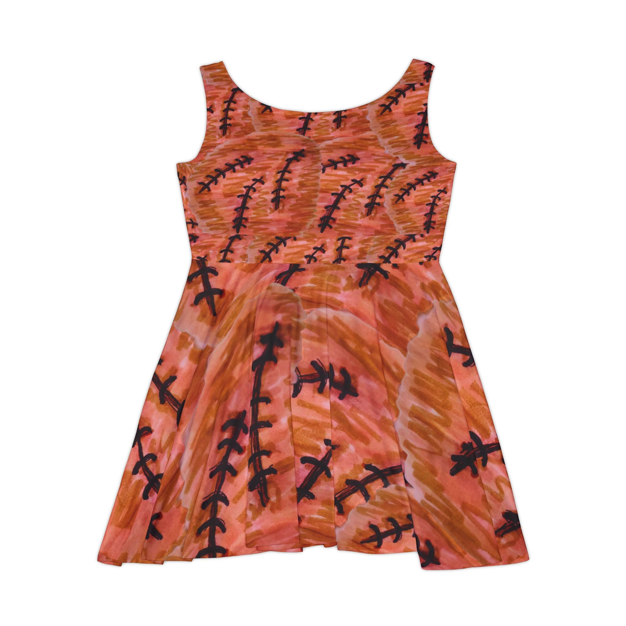 Orange Abstract Fern Print Skater Dress — Women's AOP Summer Dress