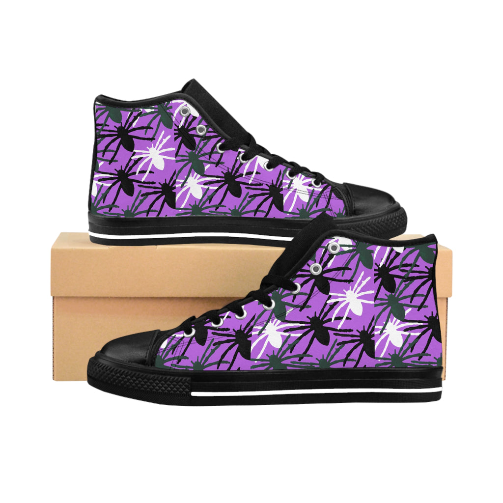 Purple Floral High-Top Sneakers — Women's Classic Canvas Shoes