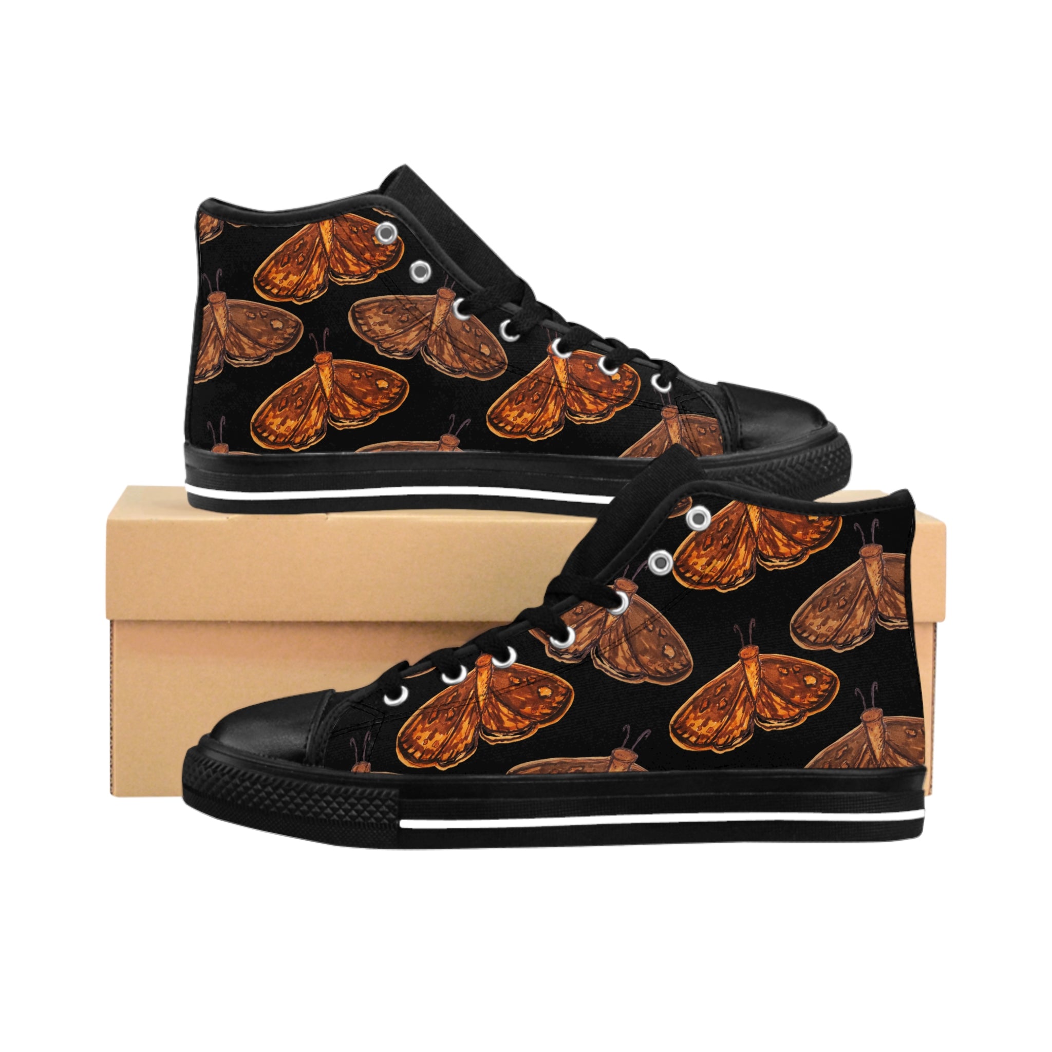 Moth Pattern High-Top Sneakers — Women's Classic Casual Shoes