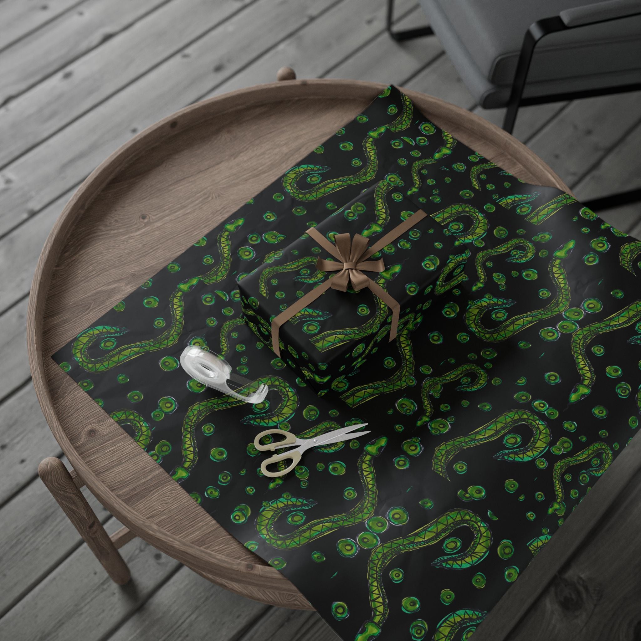 Green Paisley Wrapping Paper – Midnight Black Gift Wrap with Vivid Green Paisley Pattern