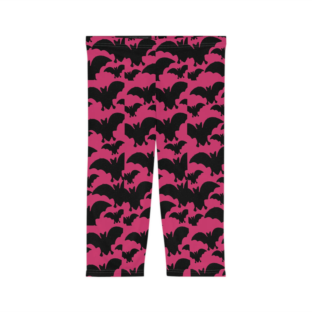 Pink Bat Pattern Capri Leggings — Halloween Gothic Crop Pants