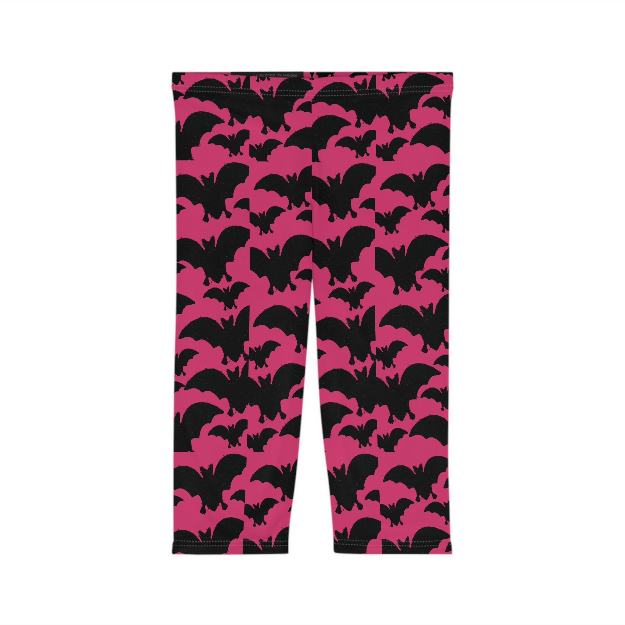 Pink Bat Pattern Capri Leggings — Halloween Gothic Crop Pants