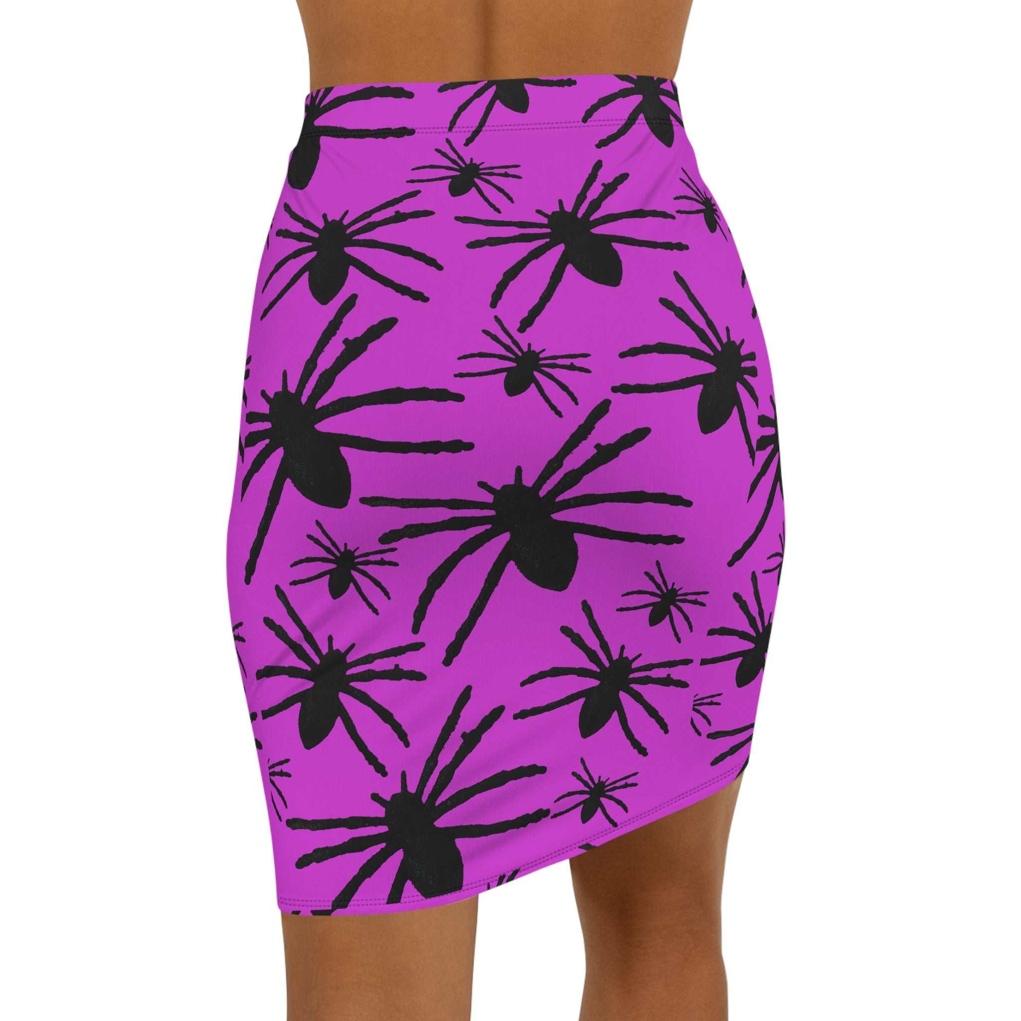 Spider Print Pencil Skirt — Purple Halloween AOP Midi
