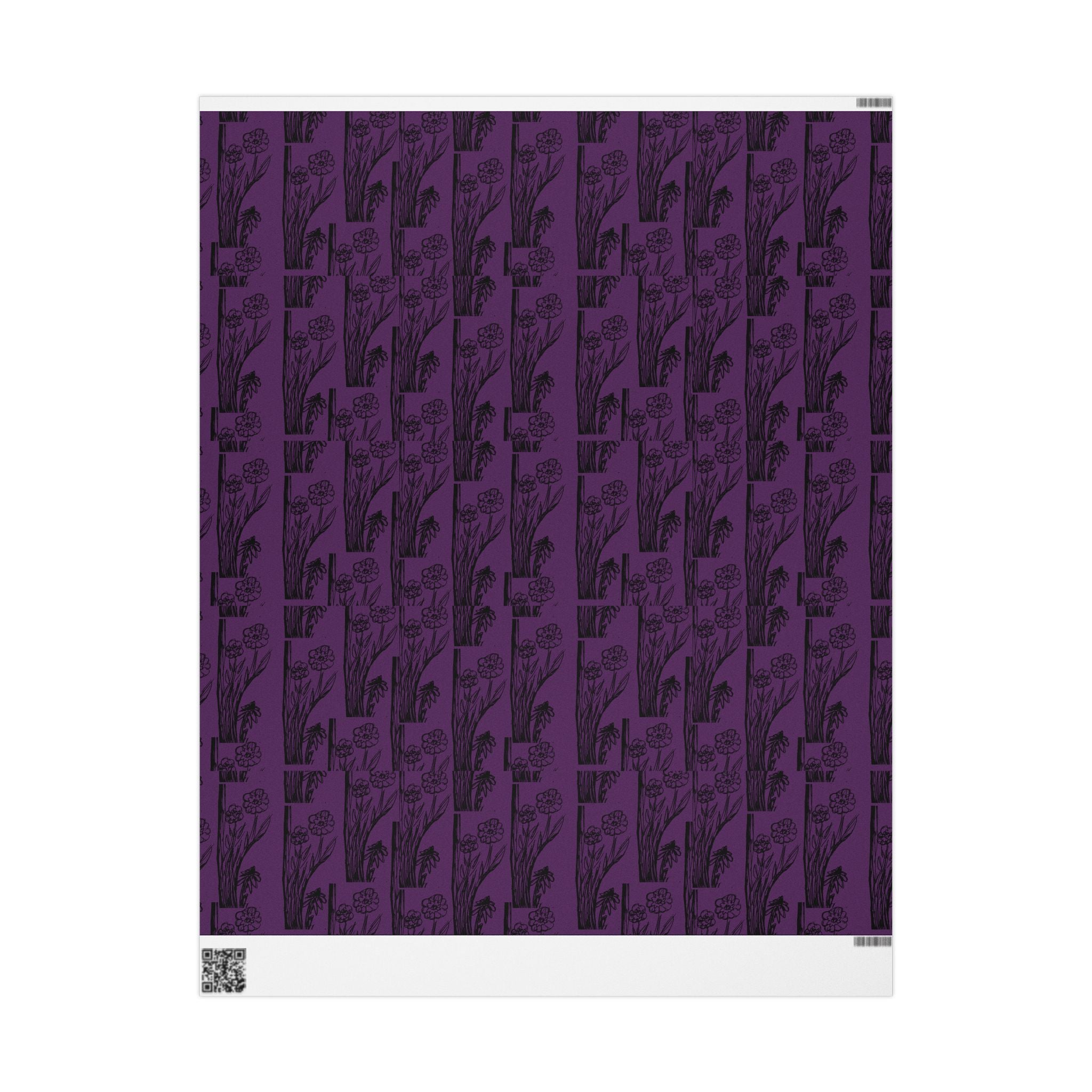 FOLKLORE Floral Stripe Wrapping Paper — Purple & Black Elegant Gift Wrap