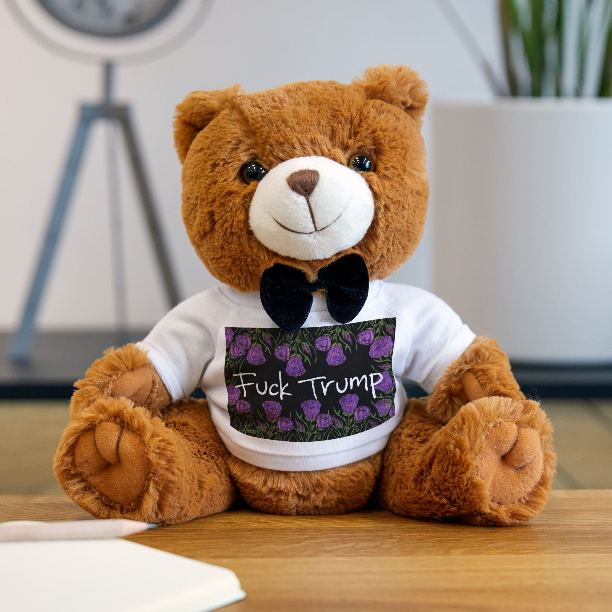 Political Message Teddy Bear with 'Fuck Trump' T-Shirt