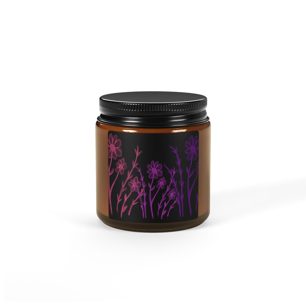 Soy Candle — Amber Jar with Purple Floral Silhouette (Scented, Multi-Size)