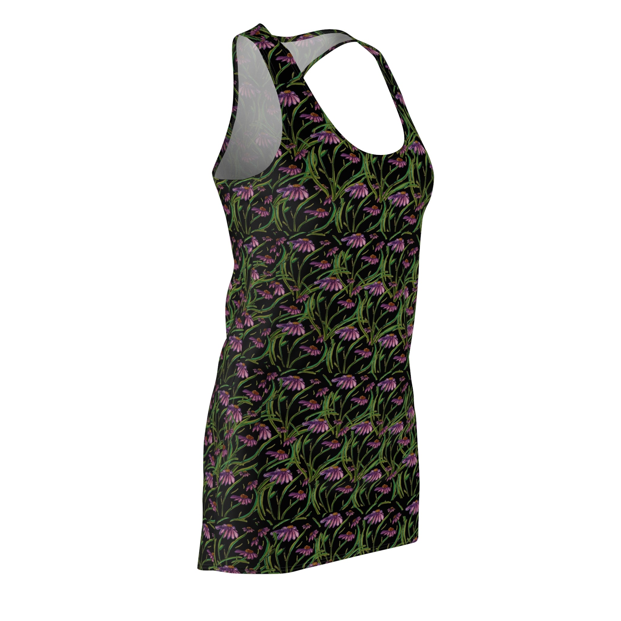 Floral Night Garden Racerback Dress — All-Over Print Botanical Bodycon