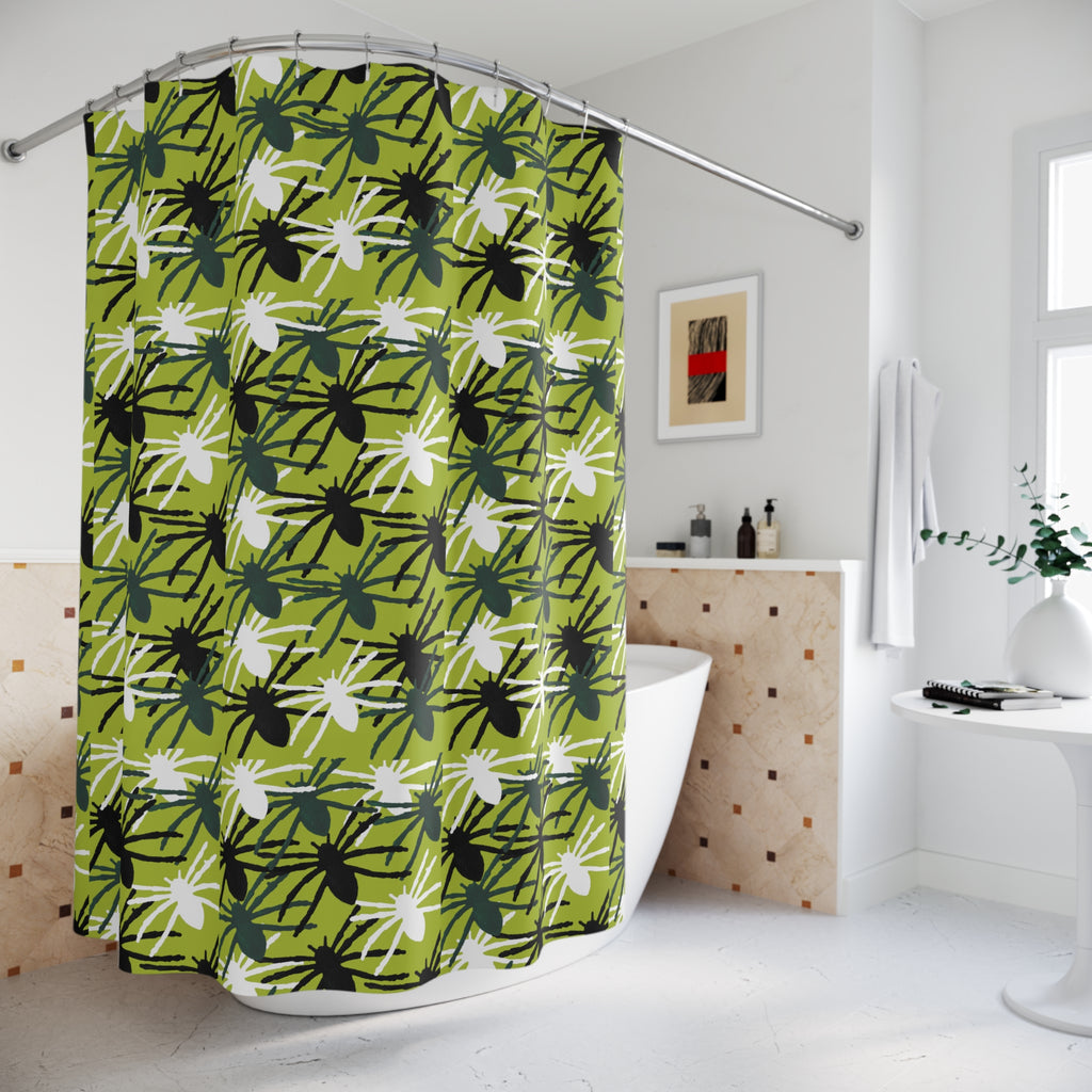 Spider Pattern Shower Curtain — Green Halloween Bathroom Decor
