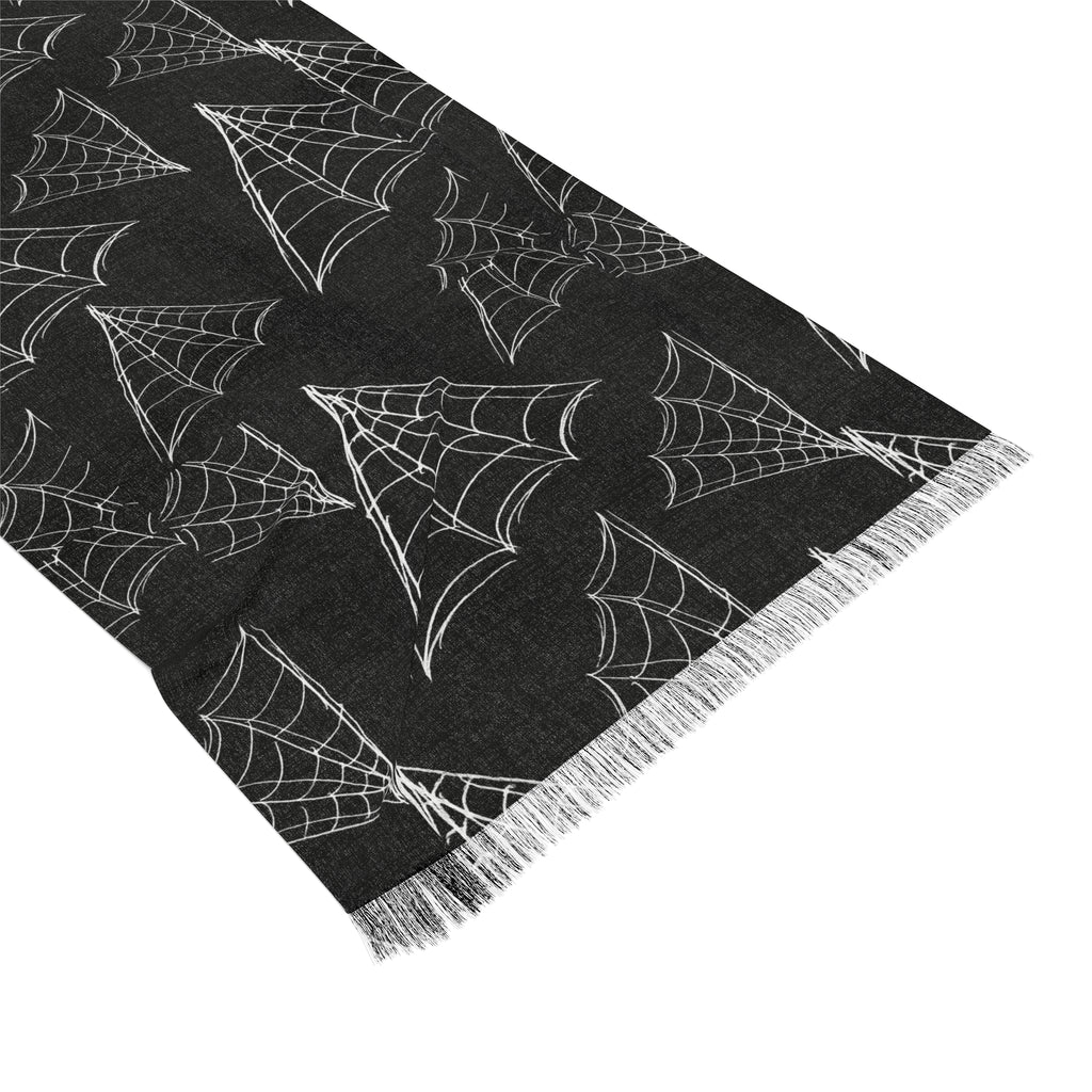 Spiderweb Pattern Lightweight Scarf — Gothic Halloween Black Fringe Wrap
