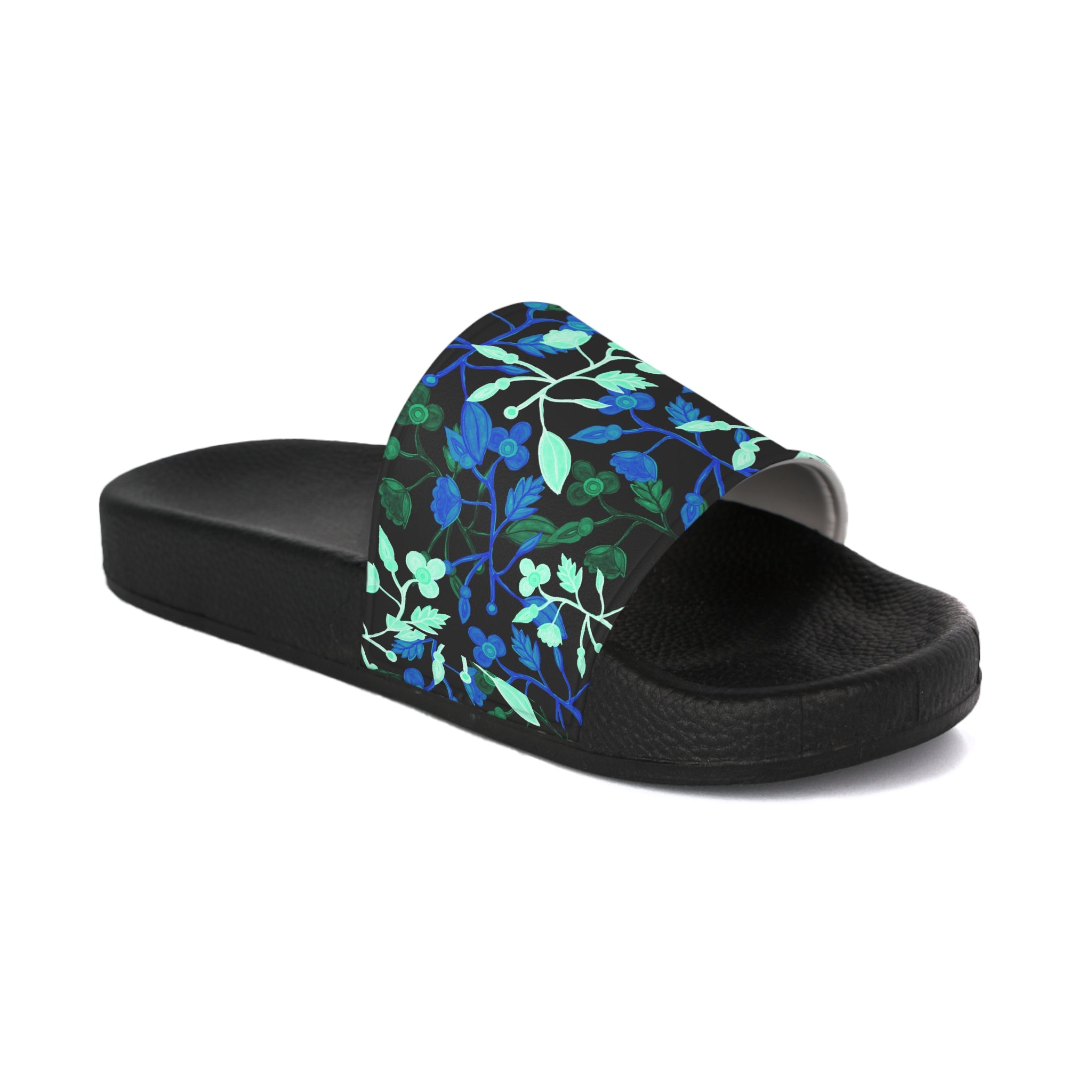 Floral Blue Vines Slide Sandals — Women's Floral Pool Slides
