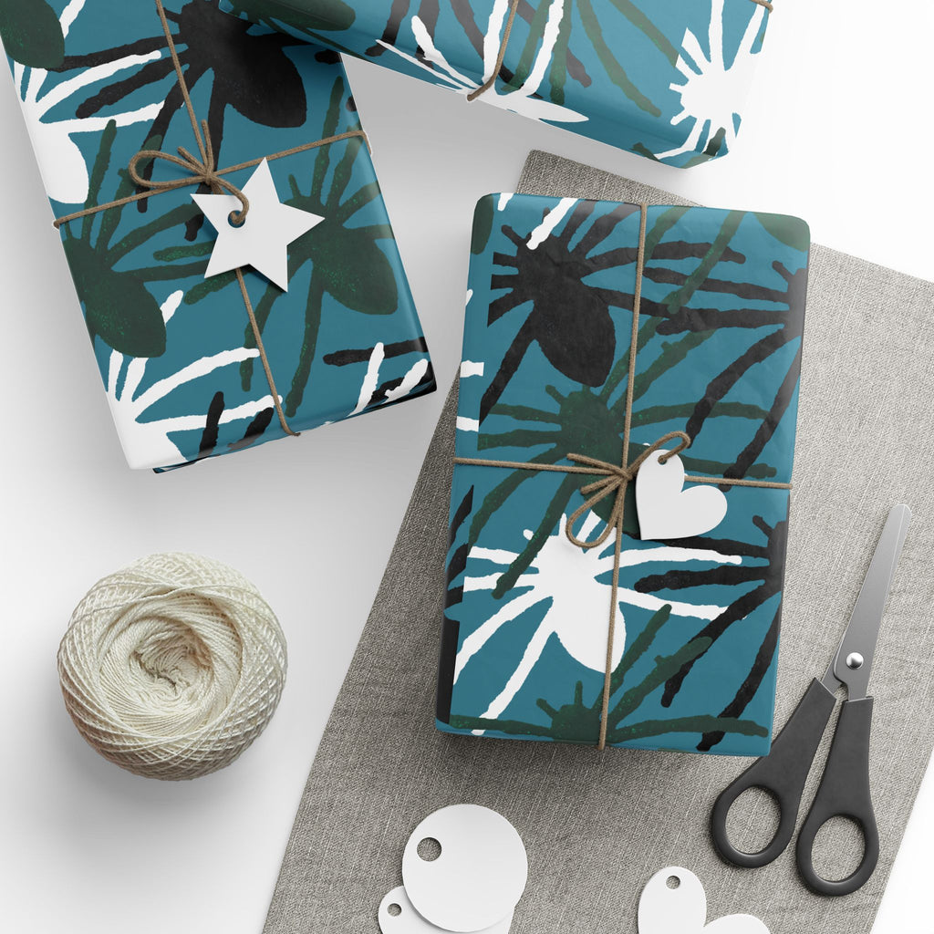 Teal Floral Gift Wrap — Modern Abstract Flower Wrapping Paper