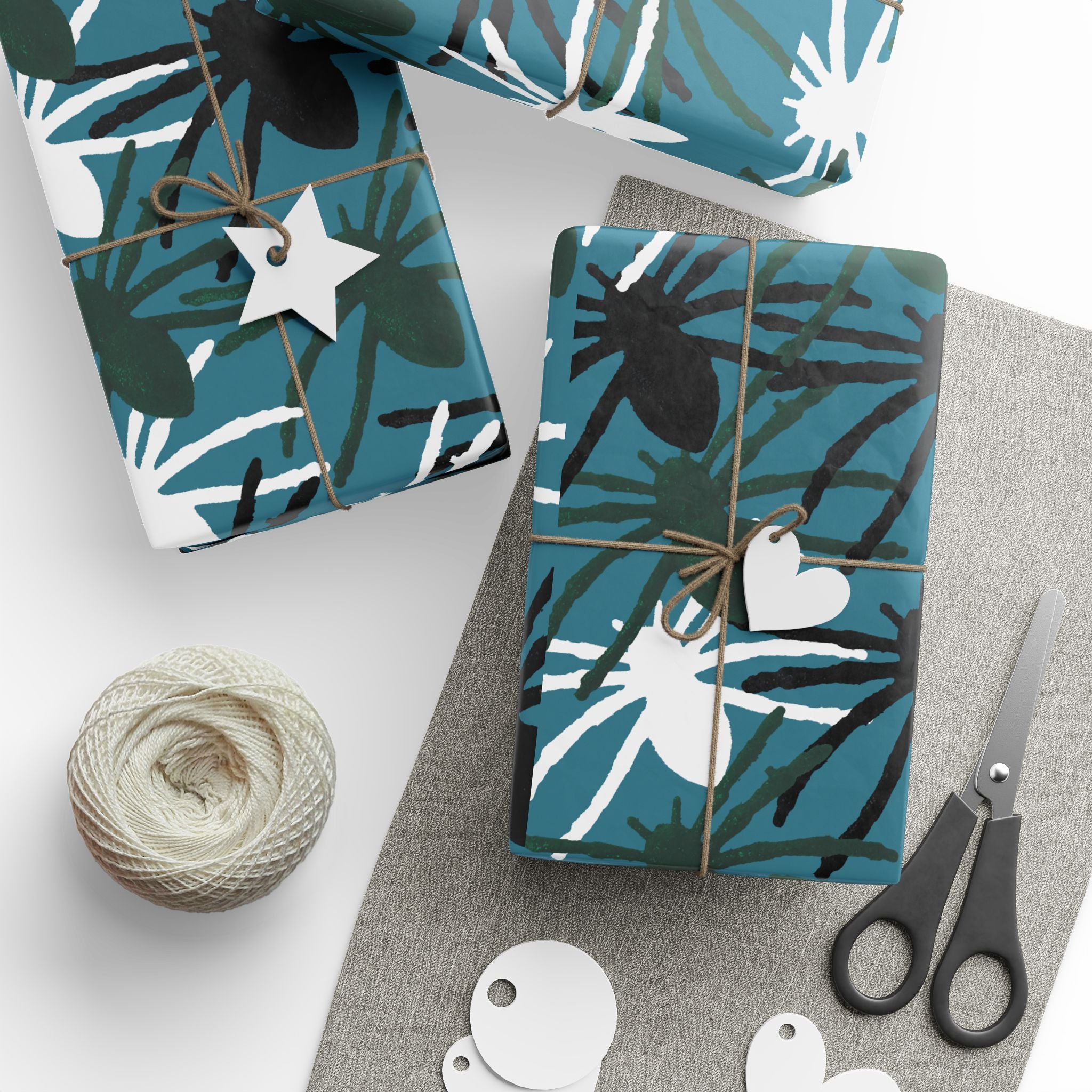 Teal Floral Gift Wrap — Modern Abstract Flower Wrapping Paper