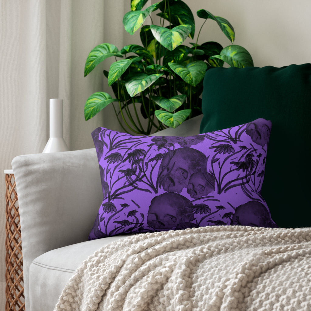 Purple Skull Floral Lumbar Pillow