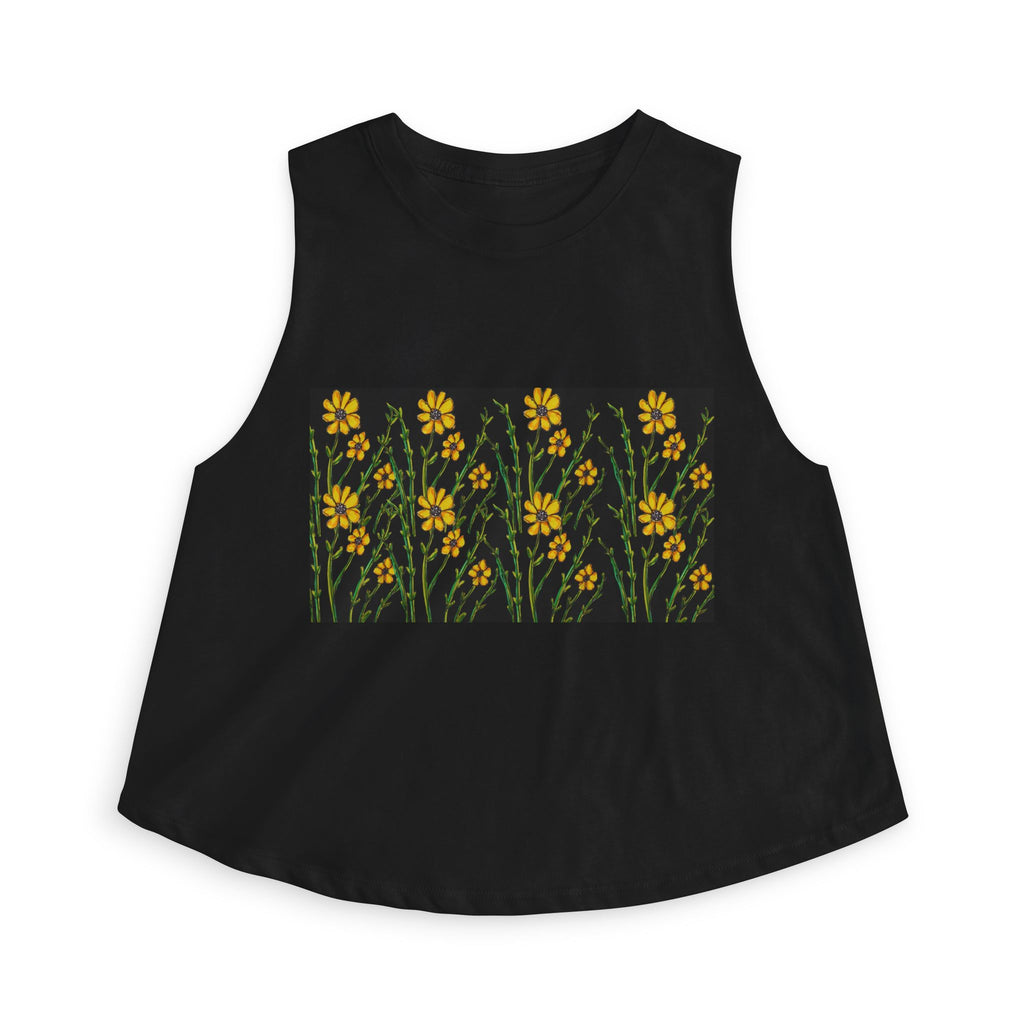 Floral Sunflower Crop Top – Vintage Yellow Wildflower Tank