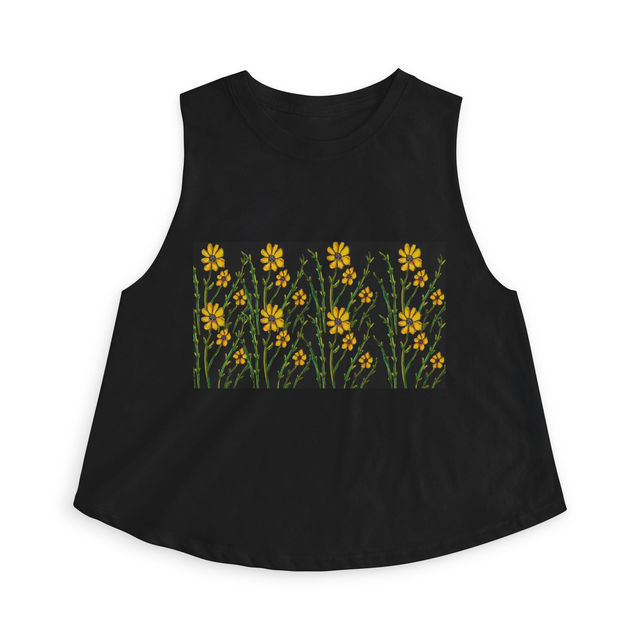 Floral Sunflower Crop Top – Vintage Yellow Wildflower Tank
