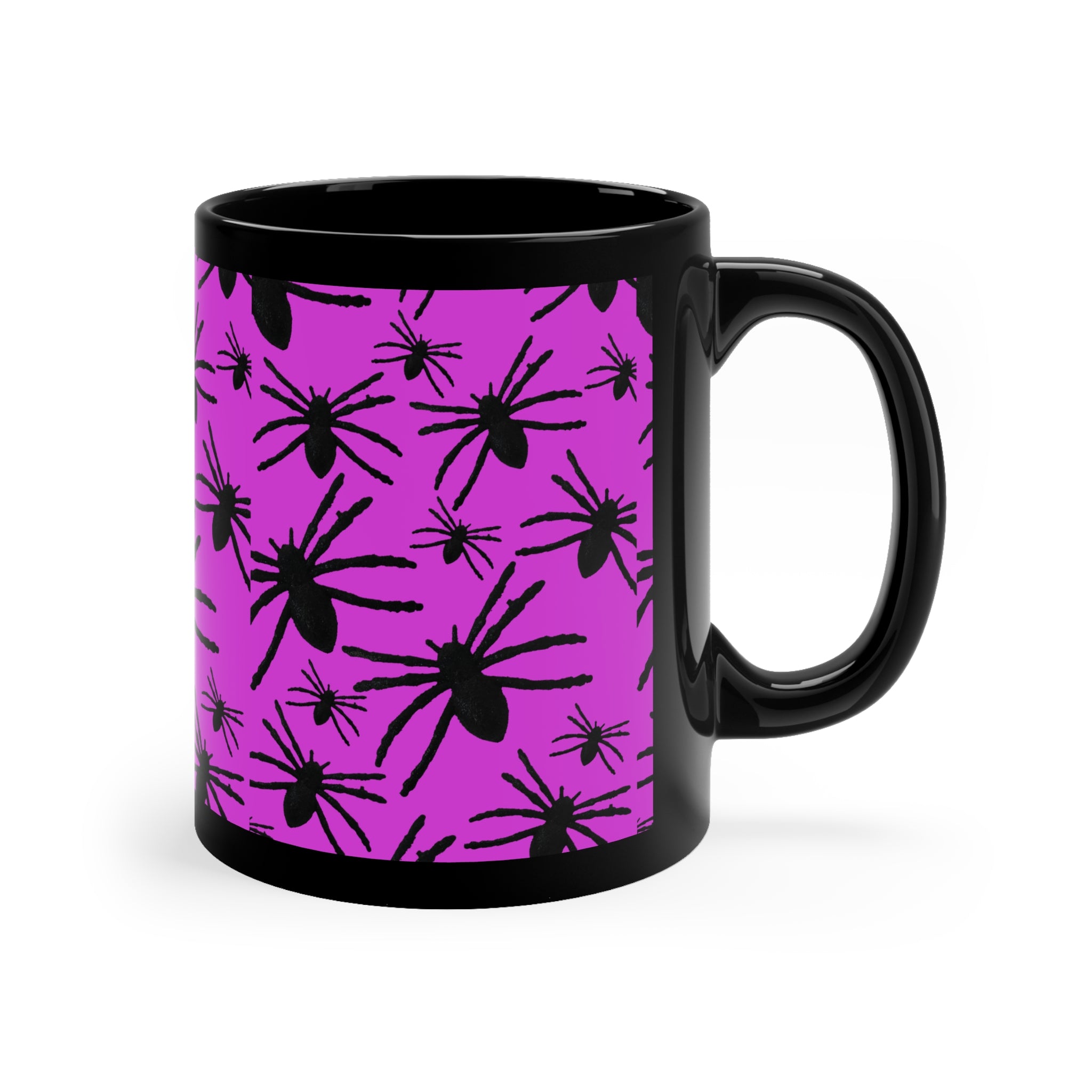 Pink Spider Pattern Coffee Mug — Halloween Black 11oz Mug