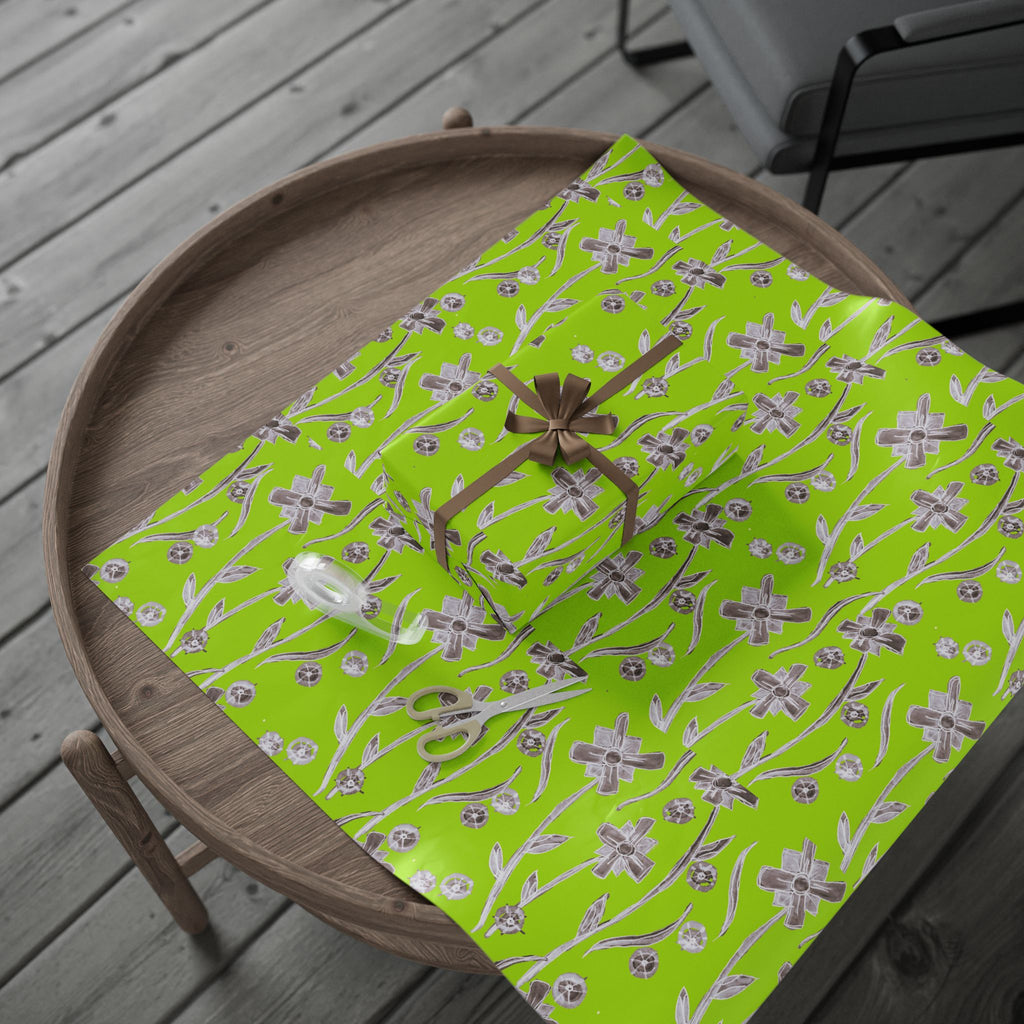 Lime Floral Wrapping Paper — Silver Botanical Gift Wrap