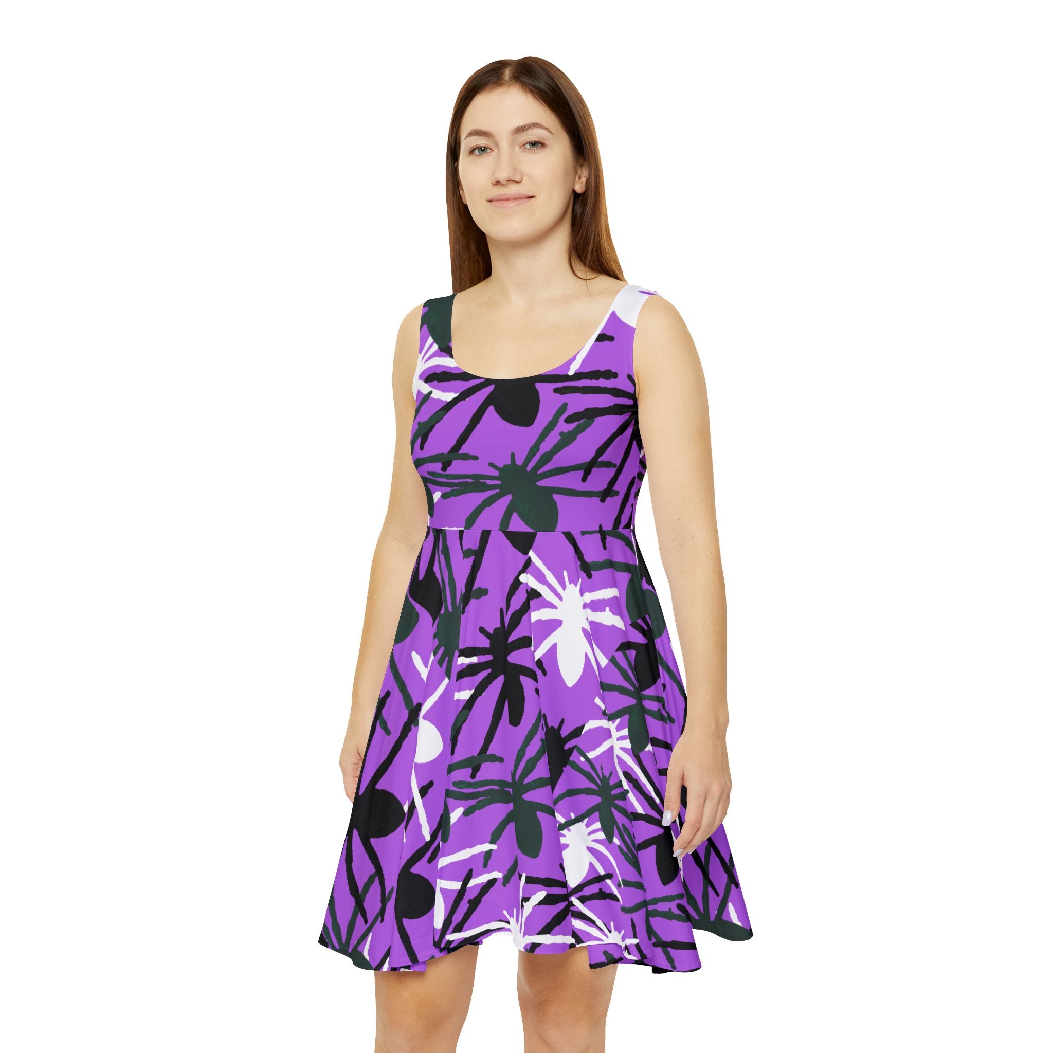 Purple Spider Floral Skater Dress — Women's AOP Fit & Flare