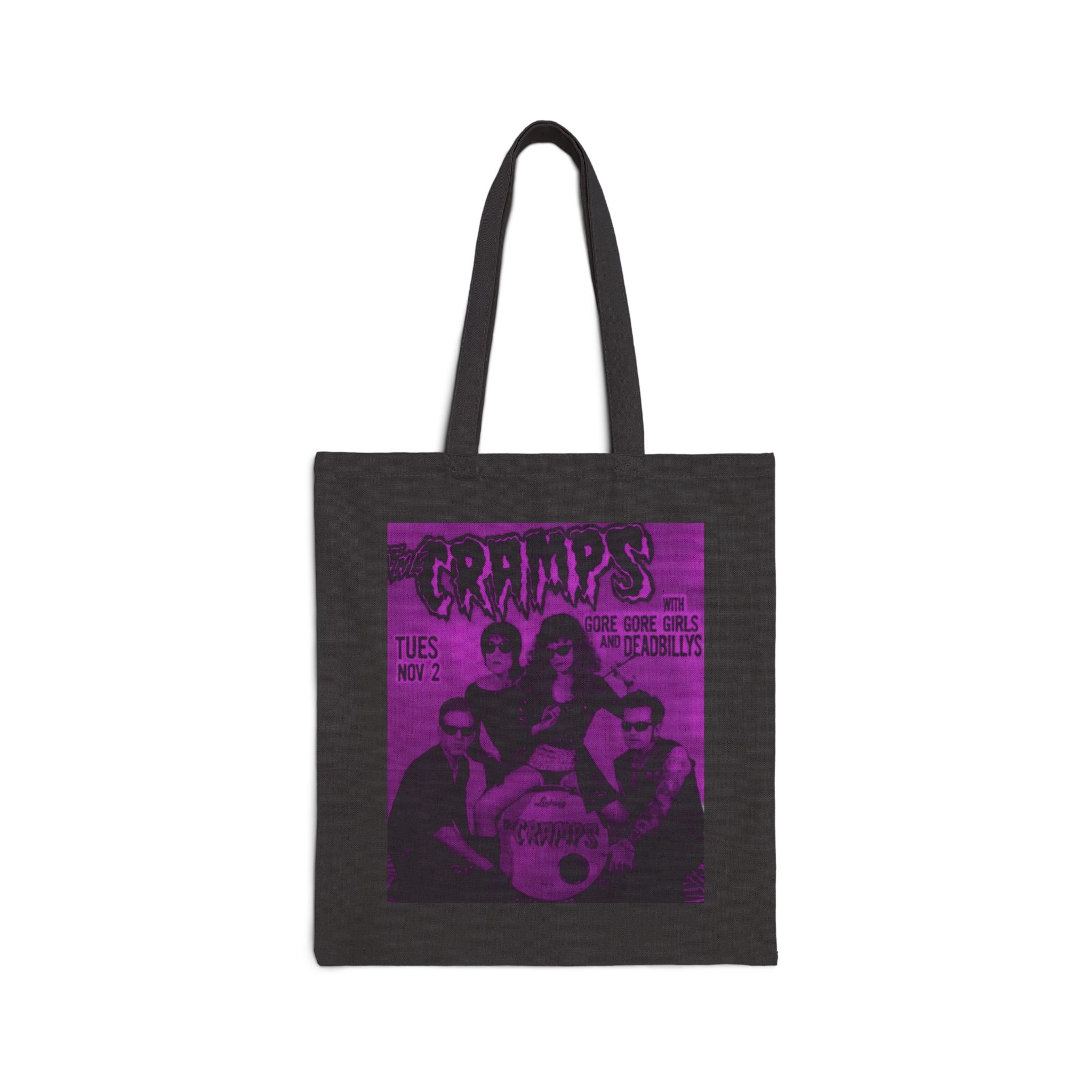 The Cramps Vintage Band Tote Bag — Purple Retro Concert Poster Cotton Canvas Tote