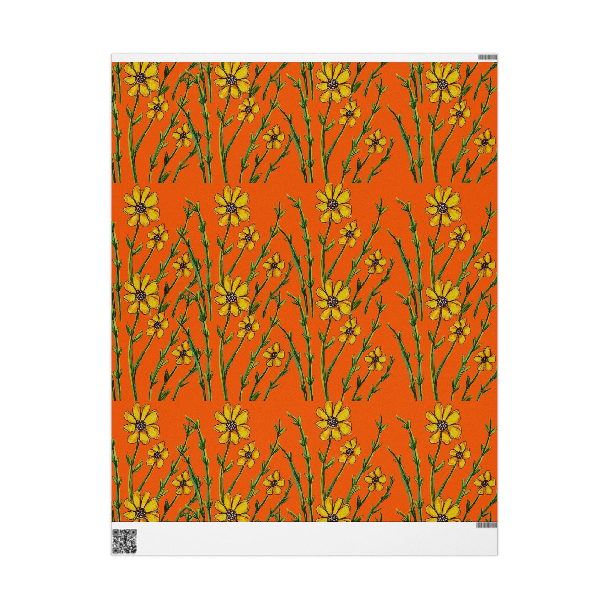 Floral Daises Orange Wrapping Paper – Bright Wildflower Gift Wrap
