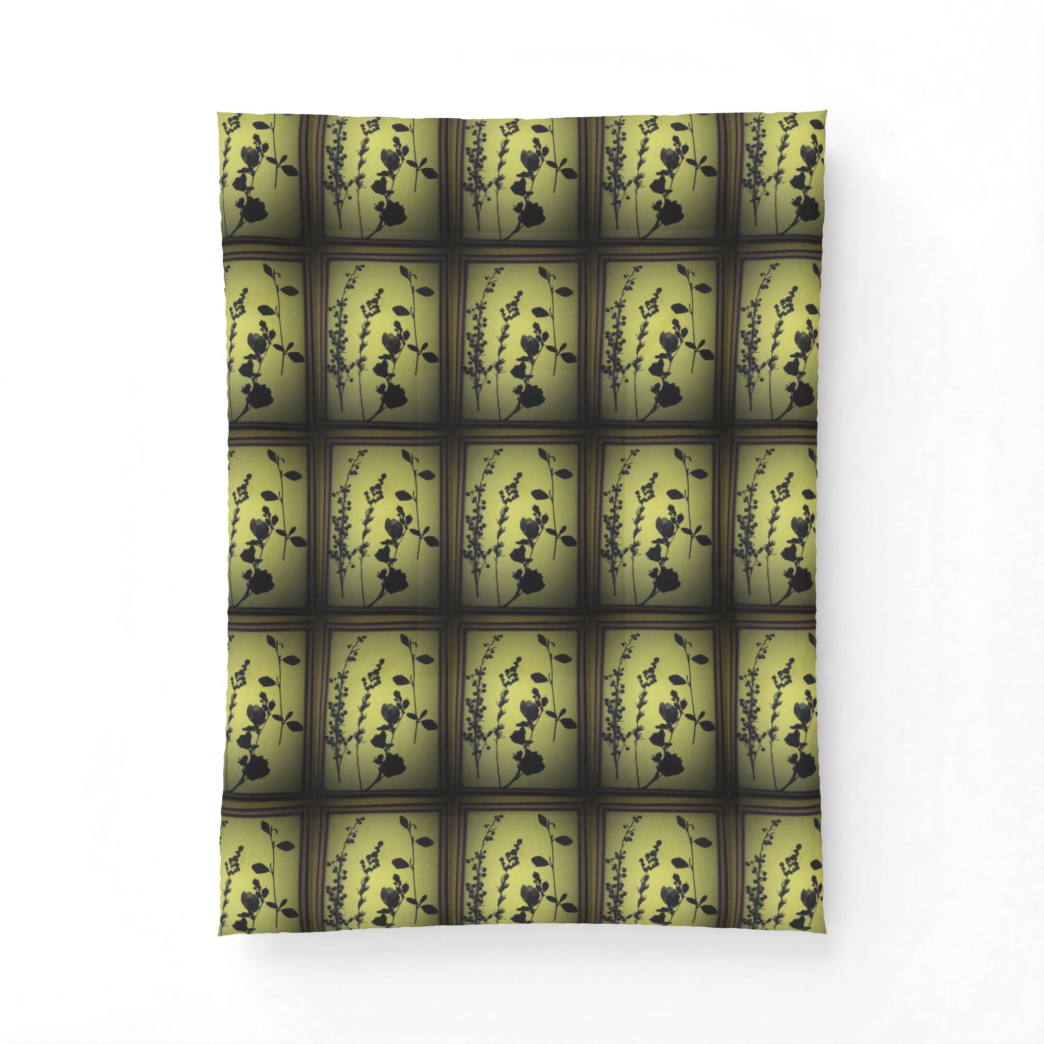 Botanical Shadow Cotton Comforter — Green Floral Silhouette Bedspread