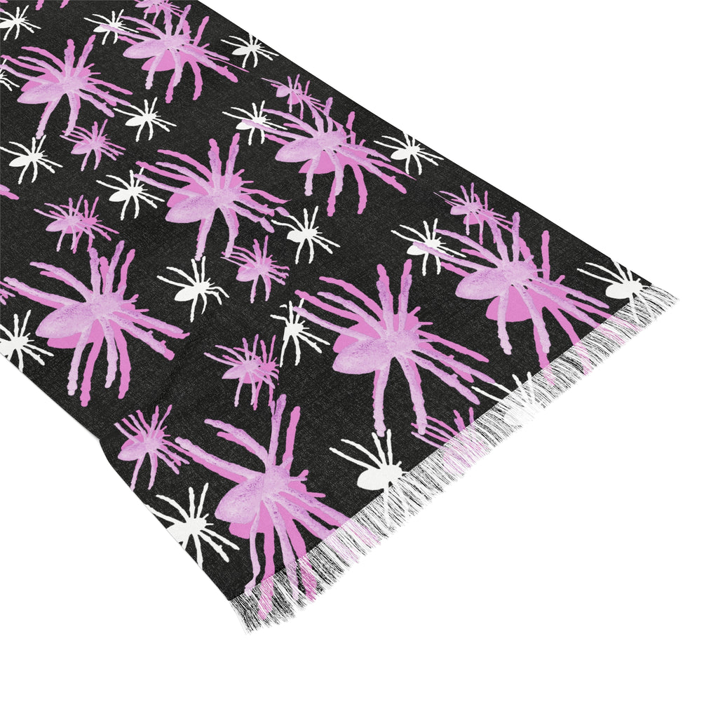 Spider Pattern Scarf — Pink Brushstroke Arachnid Print Lightweight Fashion Scarf