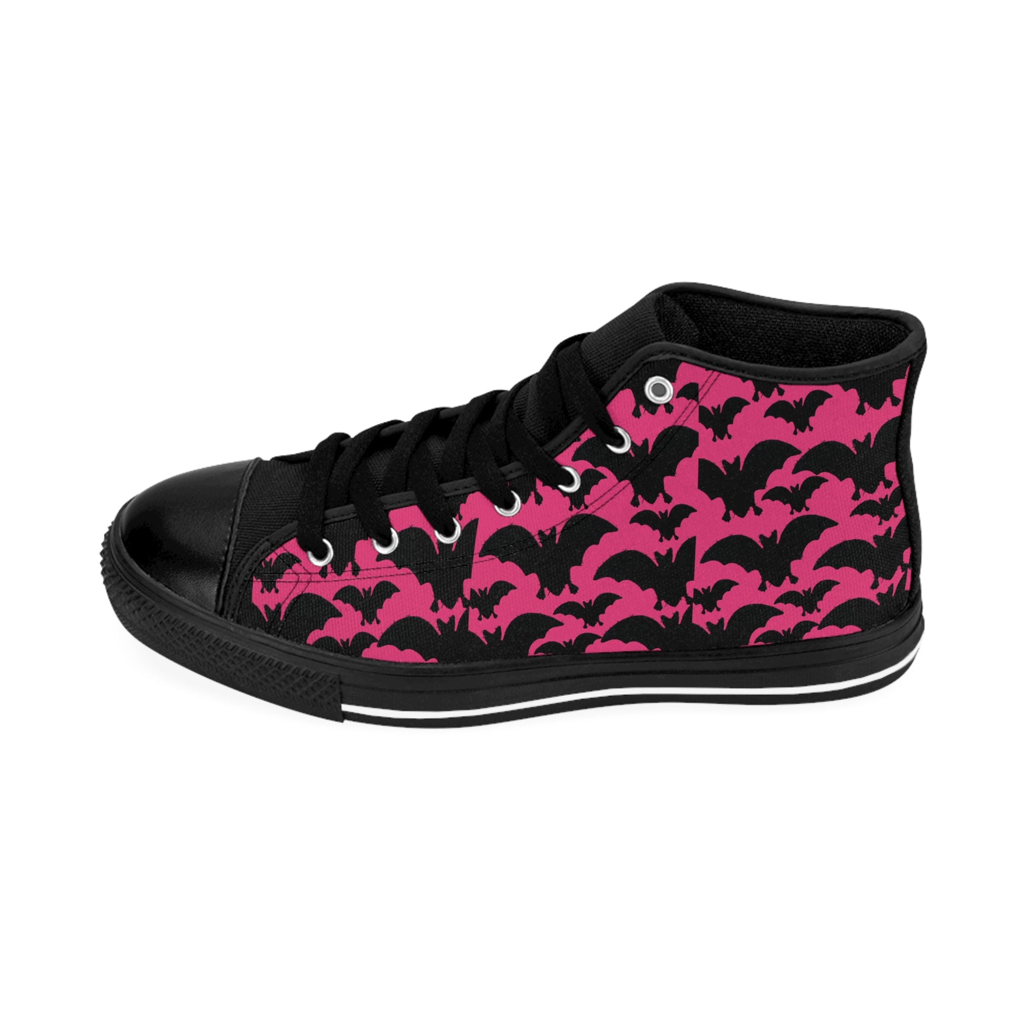 Pink Bat Pattern High-Top Sneakers — Women's Halloween Casual Shoes